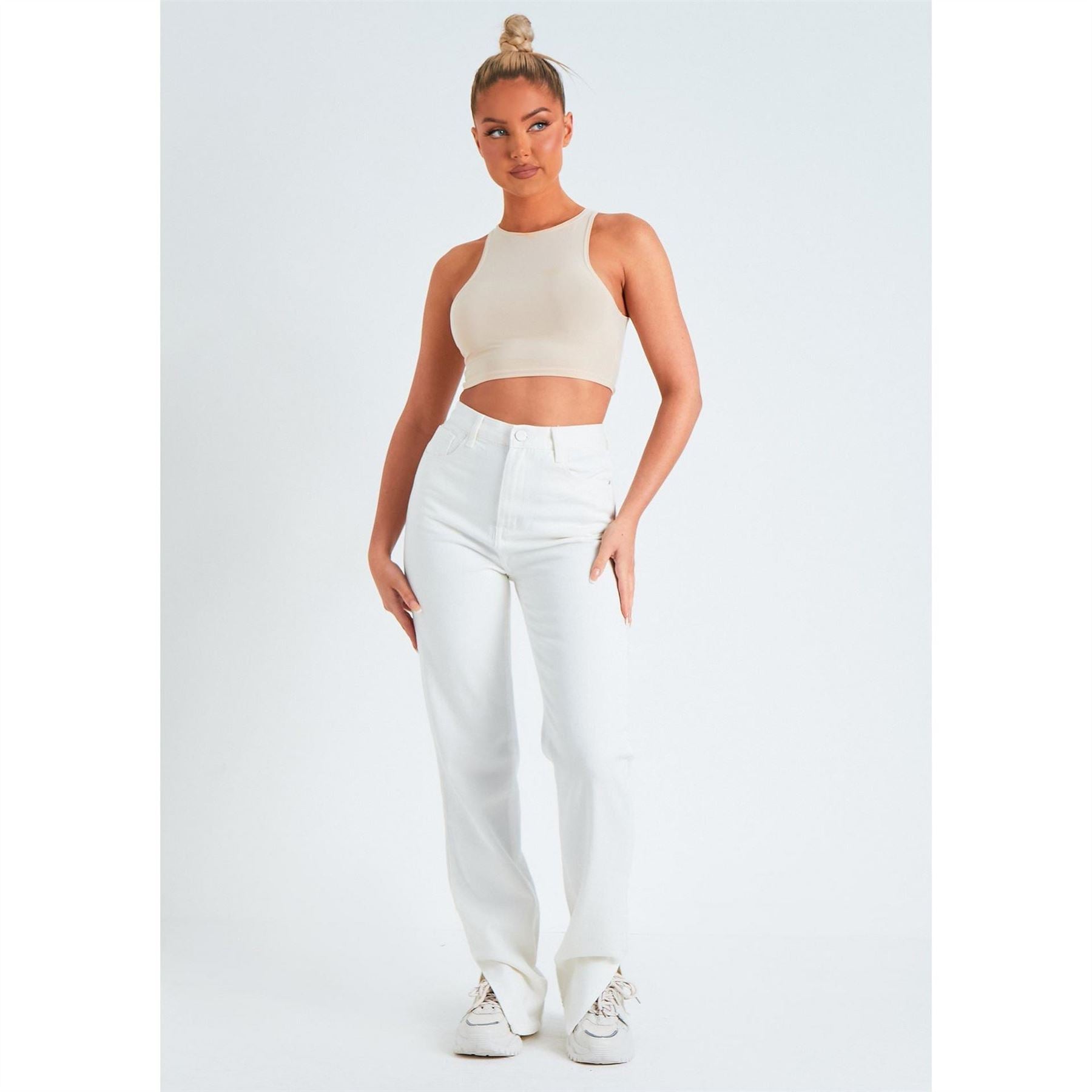Missy Empire Straight Leg Split Detail Jeans