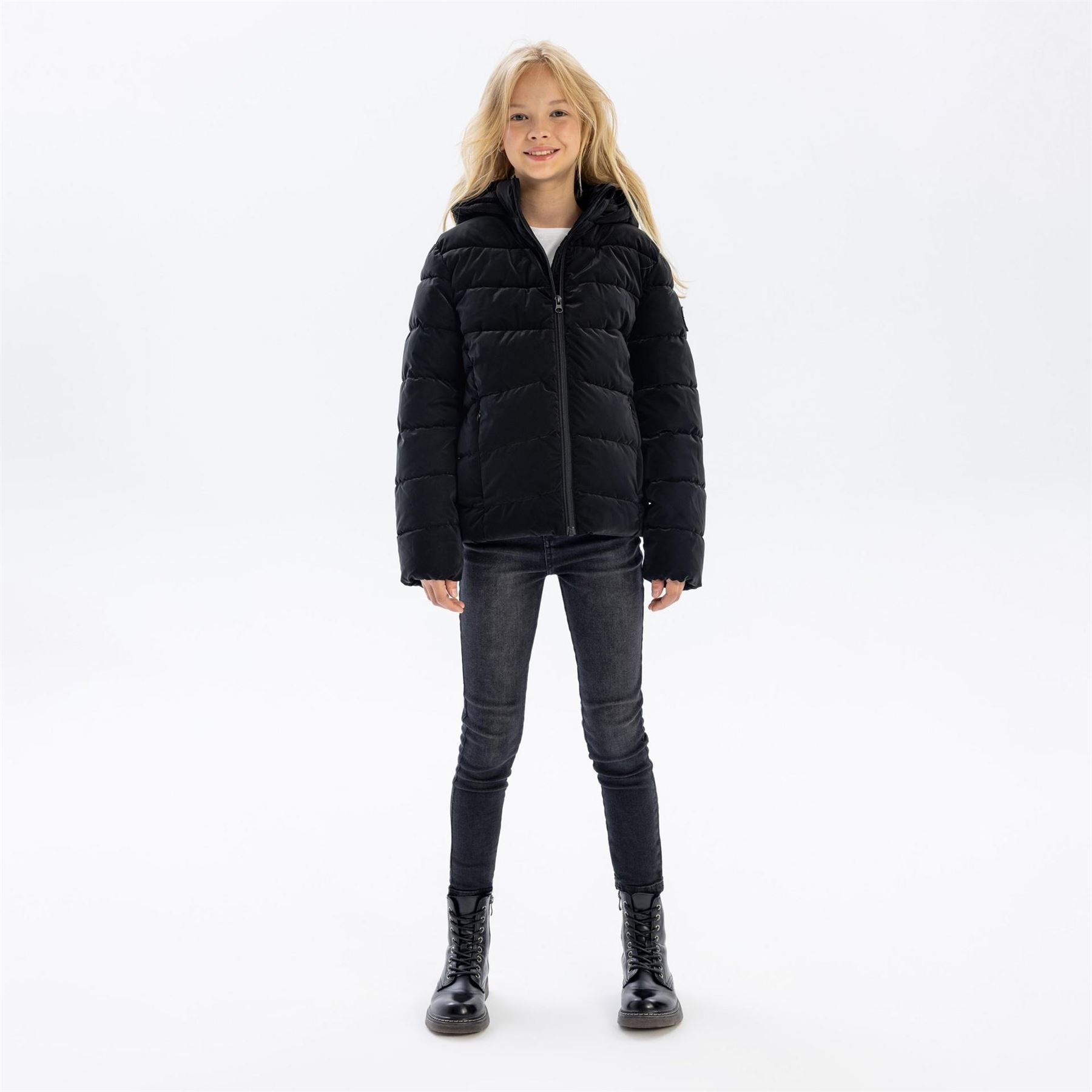 Minoti Girls Padded Jacket Velvet Feel Black