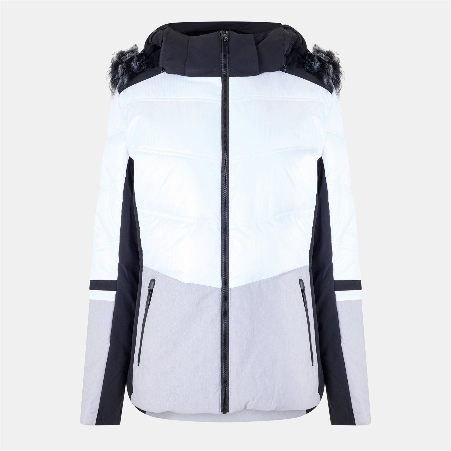 Icepeak Electra Color Block Hooded Zipped Pocket Fur Trim Ski Jacket