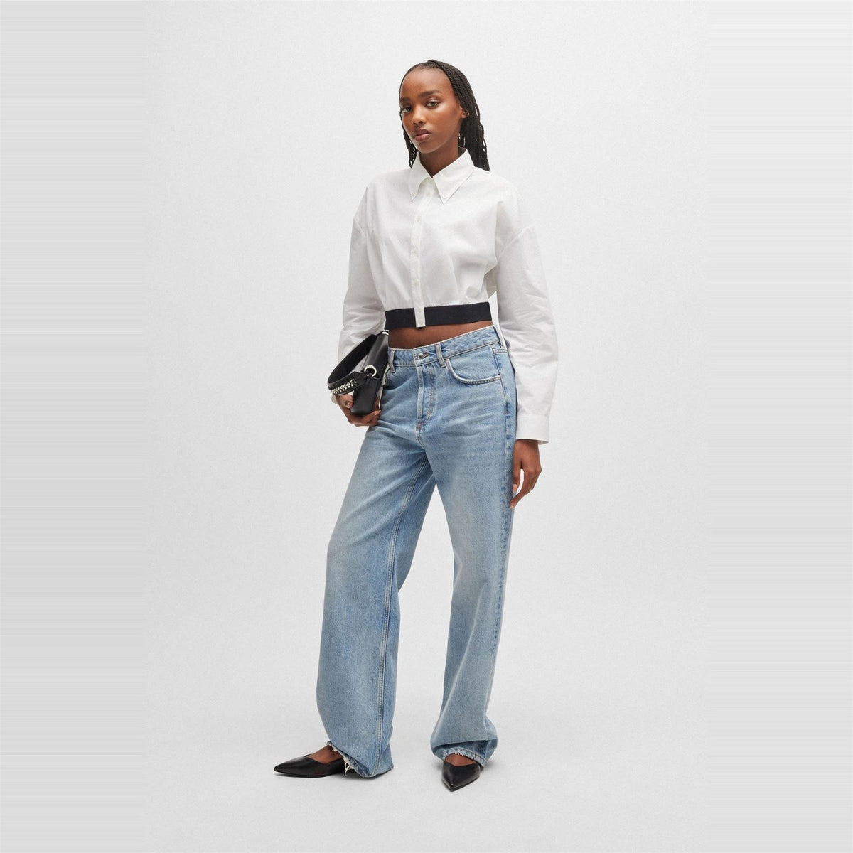 Hugo Collared Neck Drop Shoulder Long Sleeve Shirt