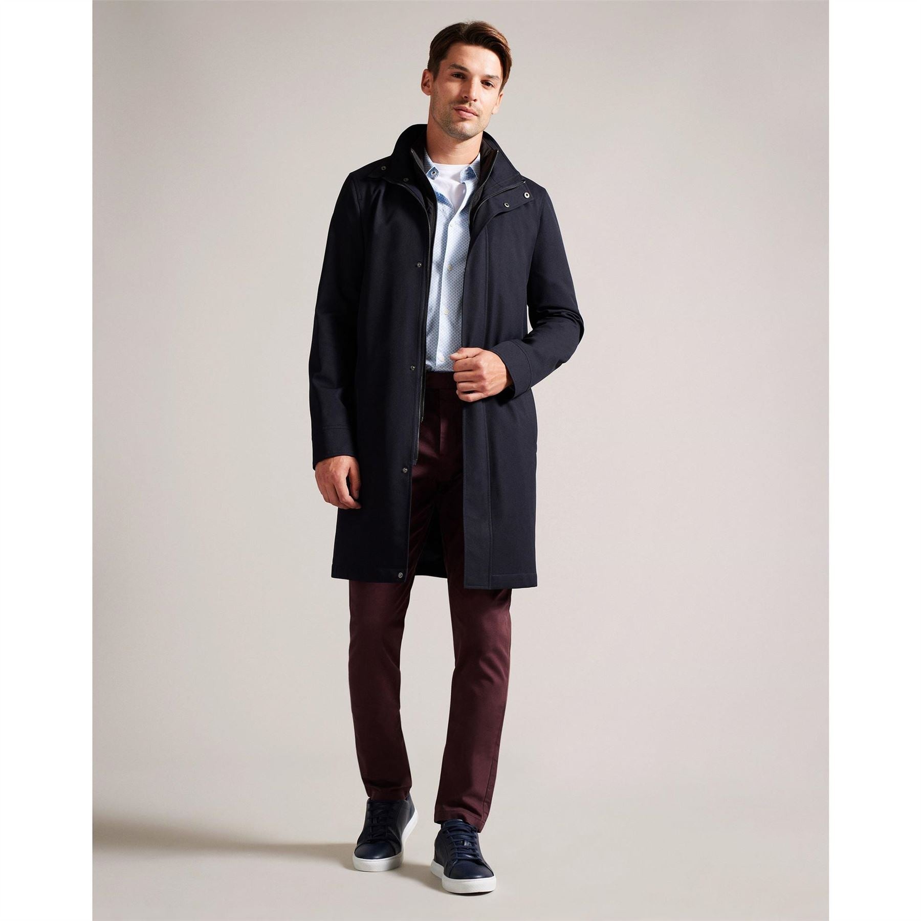 Ted Baker Solid Patterned Nylon Funnel Over Coat with Side Pocket