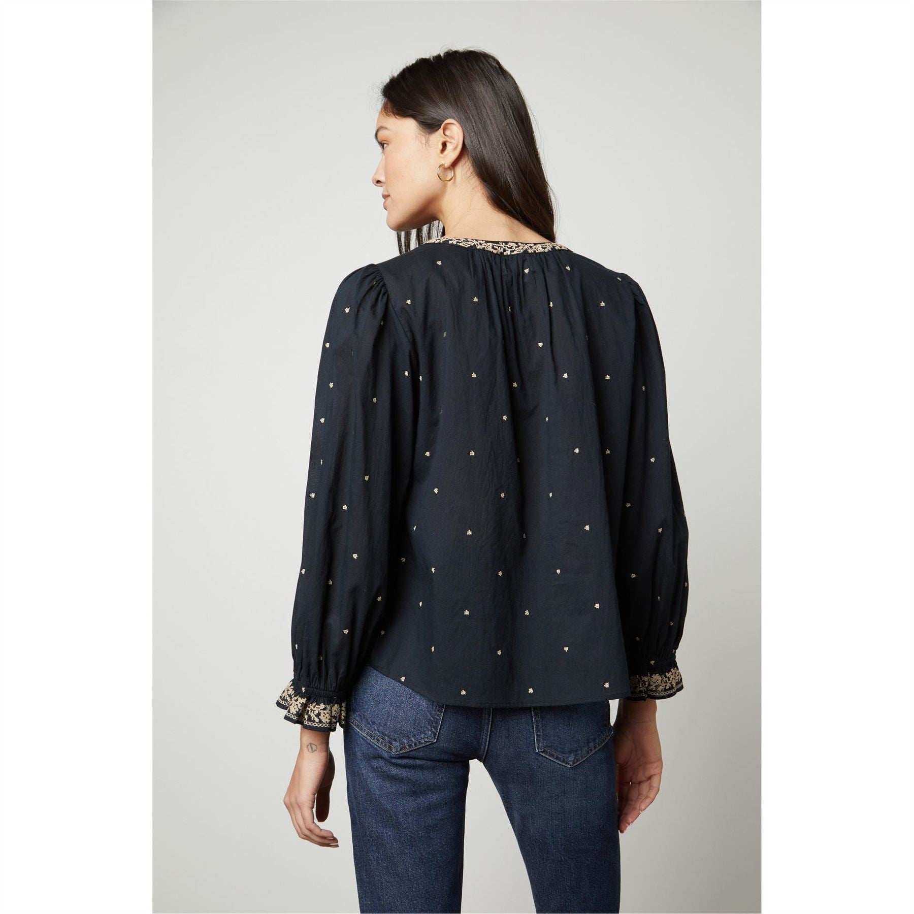 Velvet by Graham and Spencer Regular Fit V-Neck Bishop Sleeve Blouse