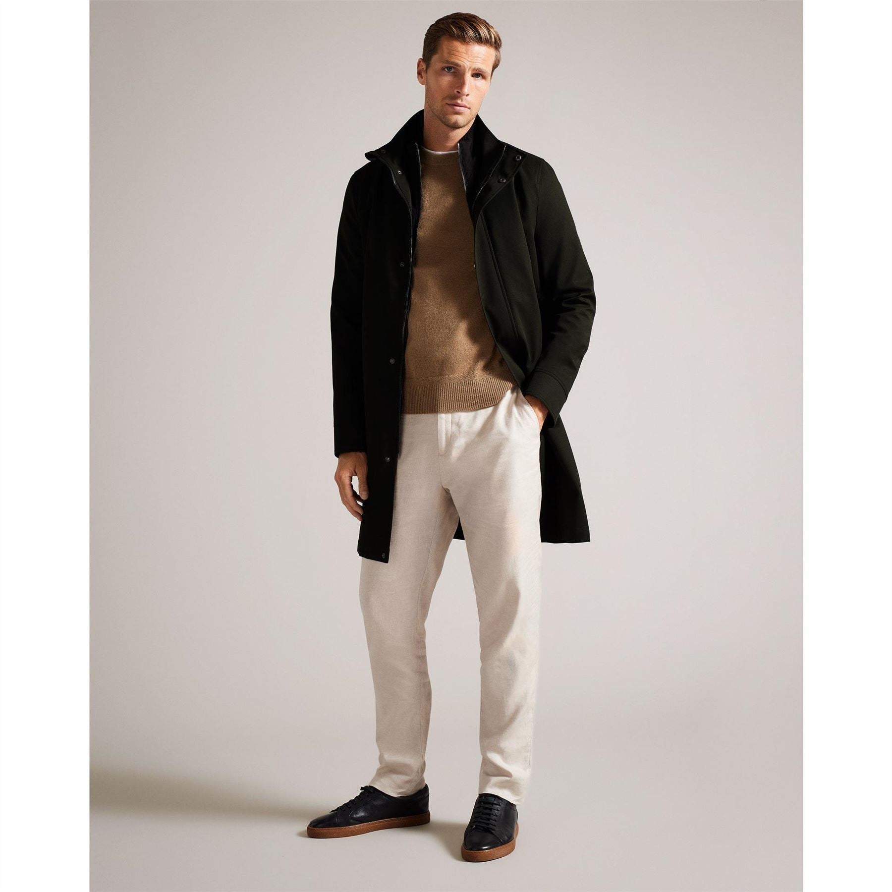 Ted Baker Solid Patterned Nylon Funnel Over Coat with Side Pocket
