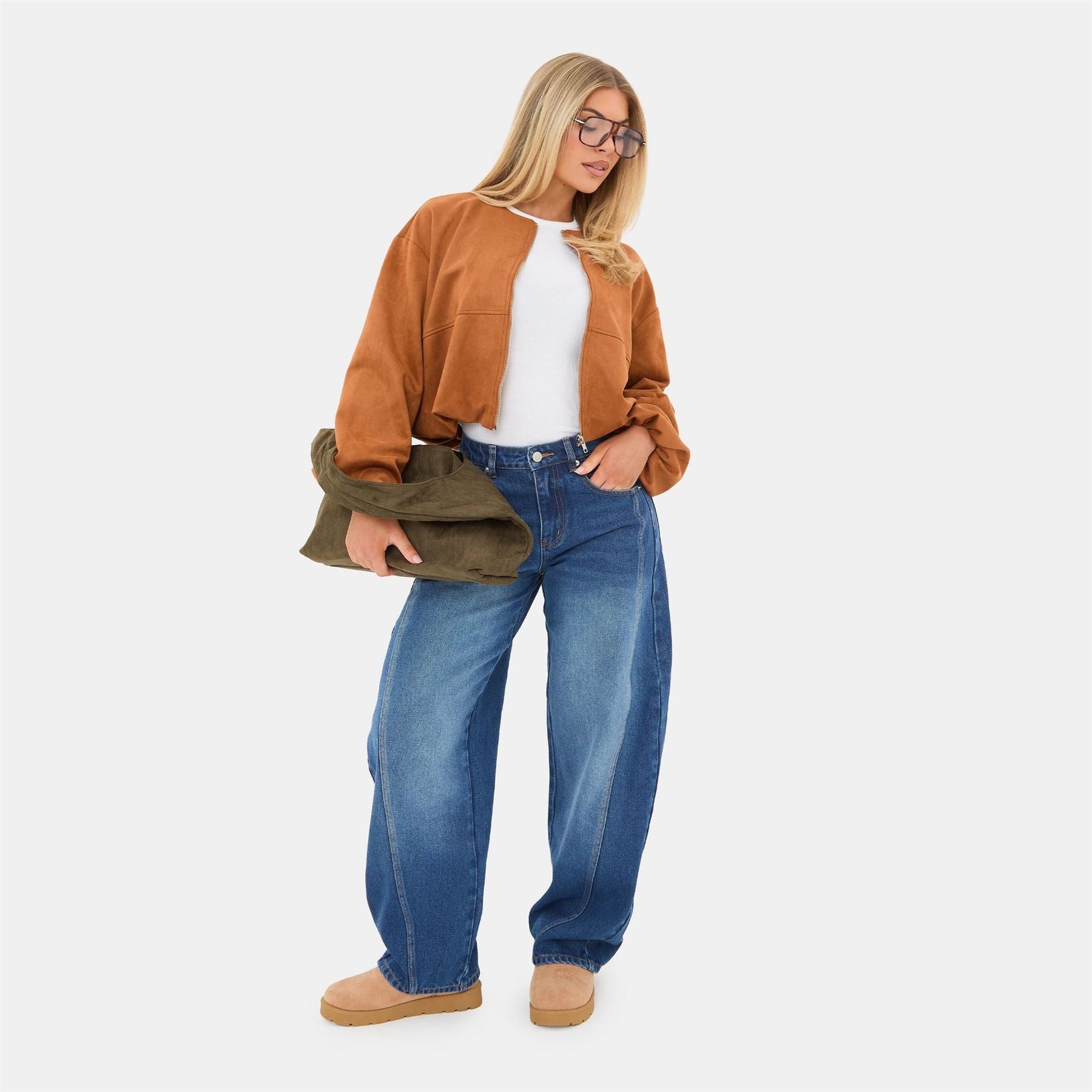 I Saw It First Barrel Jean High Waisted Full Length Cotton Jeans