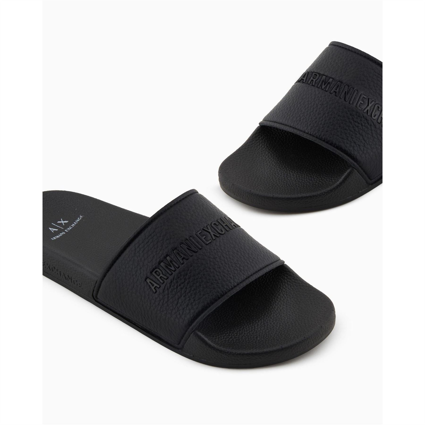 Armani Exchange Exchange Textured Open Toe Flat Slides