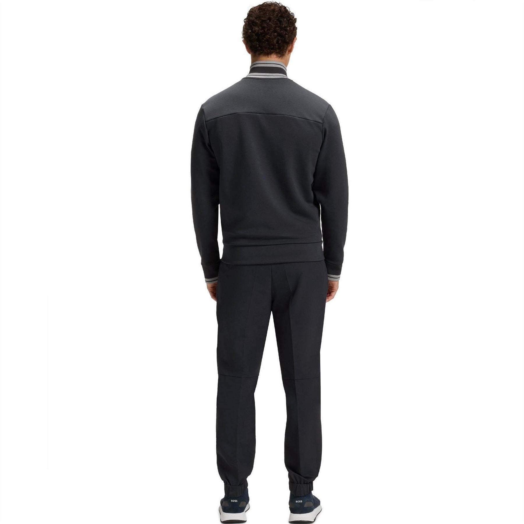 Boss Horizontal Stripe Patterned Zipped Pocket Ribbed Cuff Track Jacket