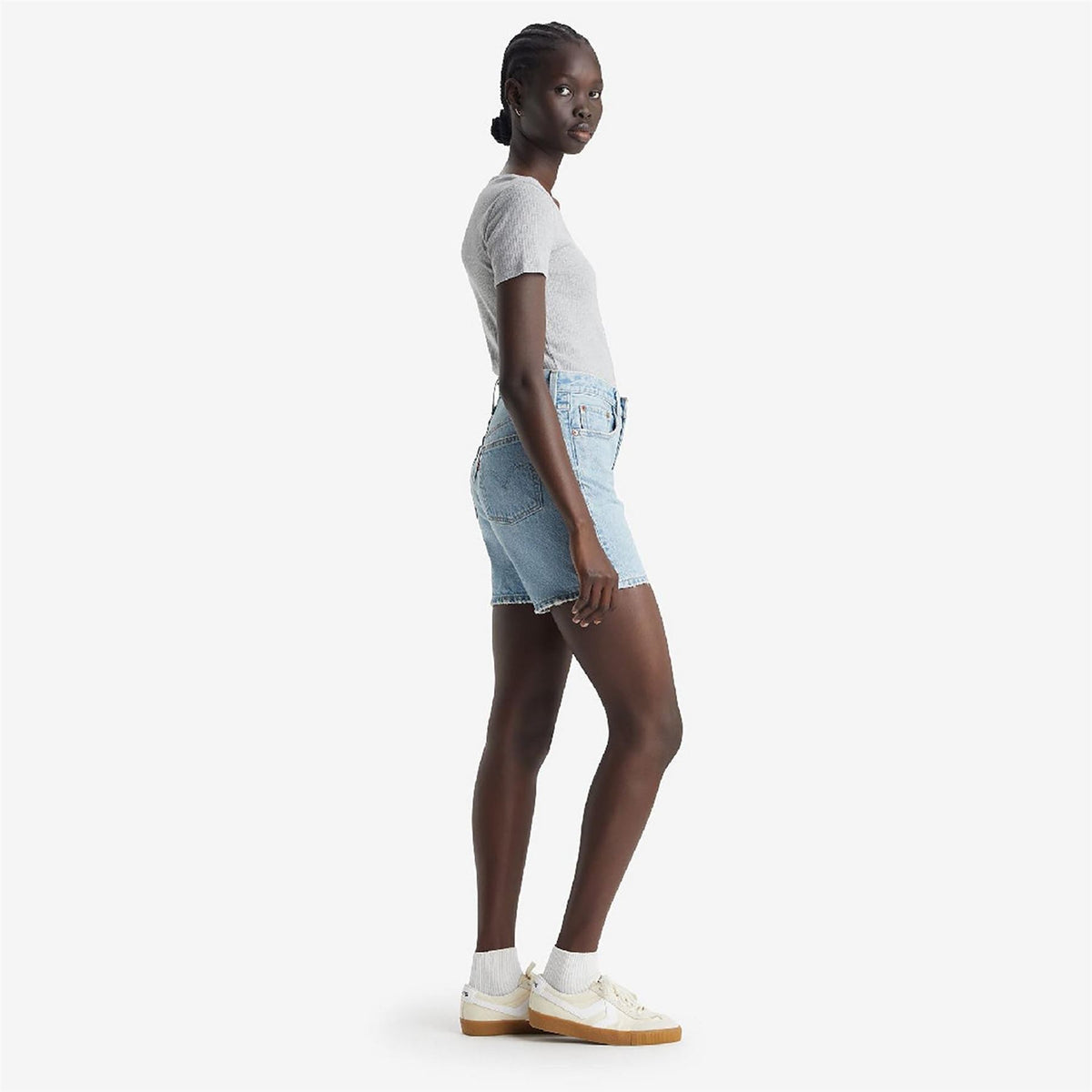 Levis 501 Light Wash Denim Shorts with Frayed Hem