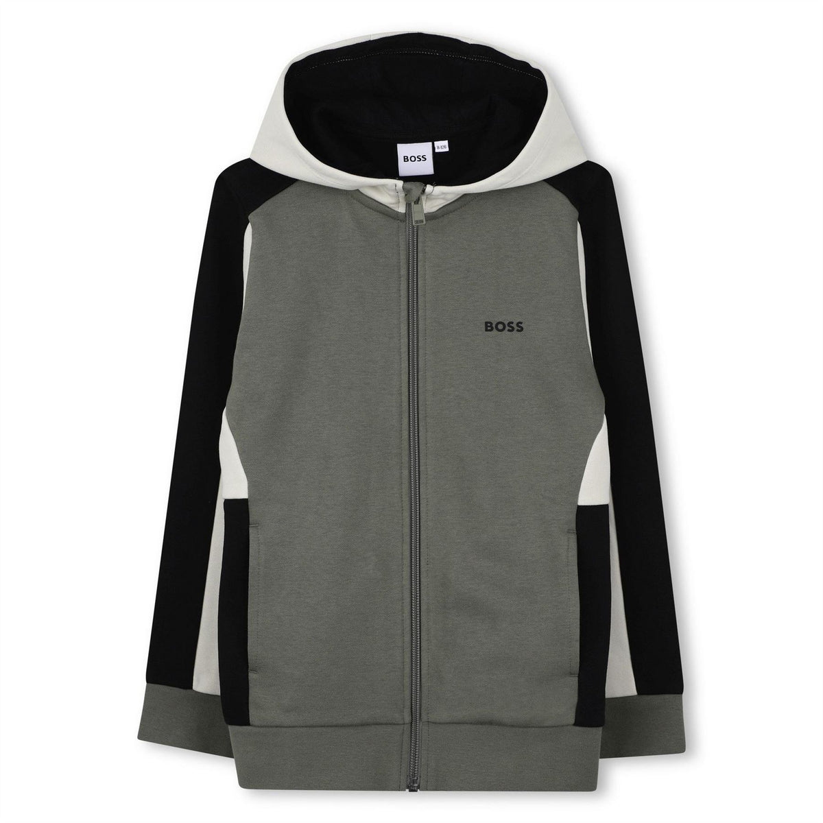 Boss Color Block Hooded Ribbed Cuff Sweat Jacket with Front Zipper Pocket