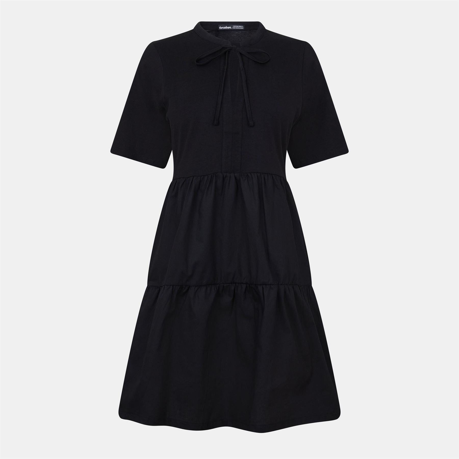 Threadbare Alexis Tie Neck Short Sleeve Knee Length Tiered Dress