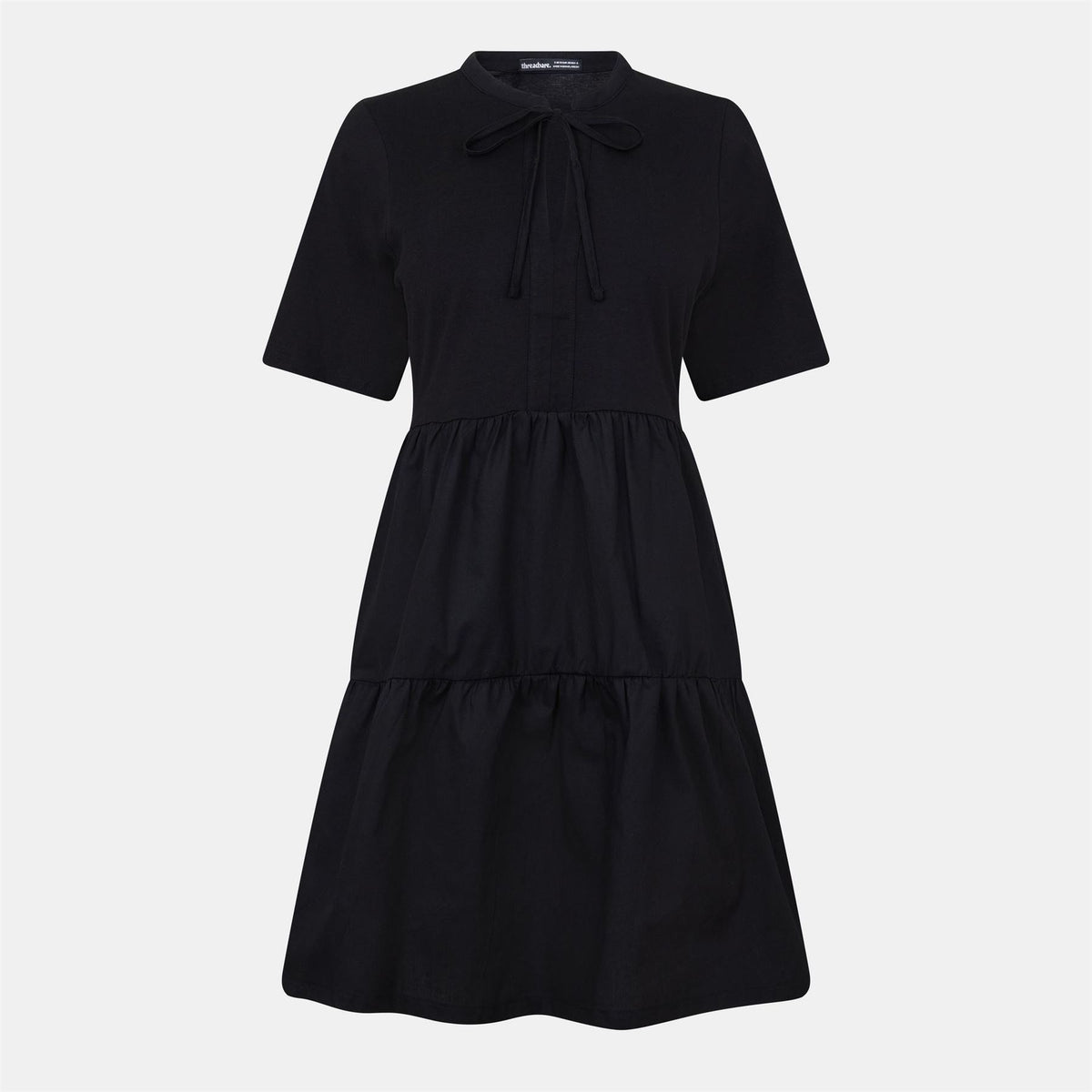 Threadbare Alexis Tie Neck Short Sleeve Knee Length Tiered Dress