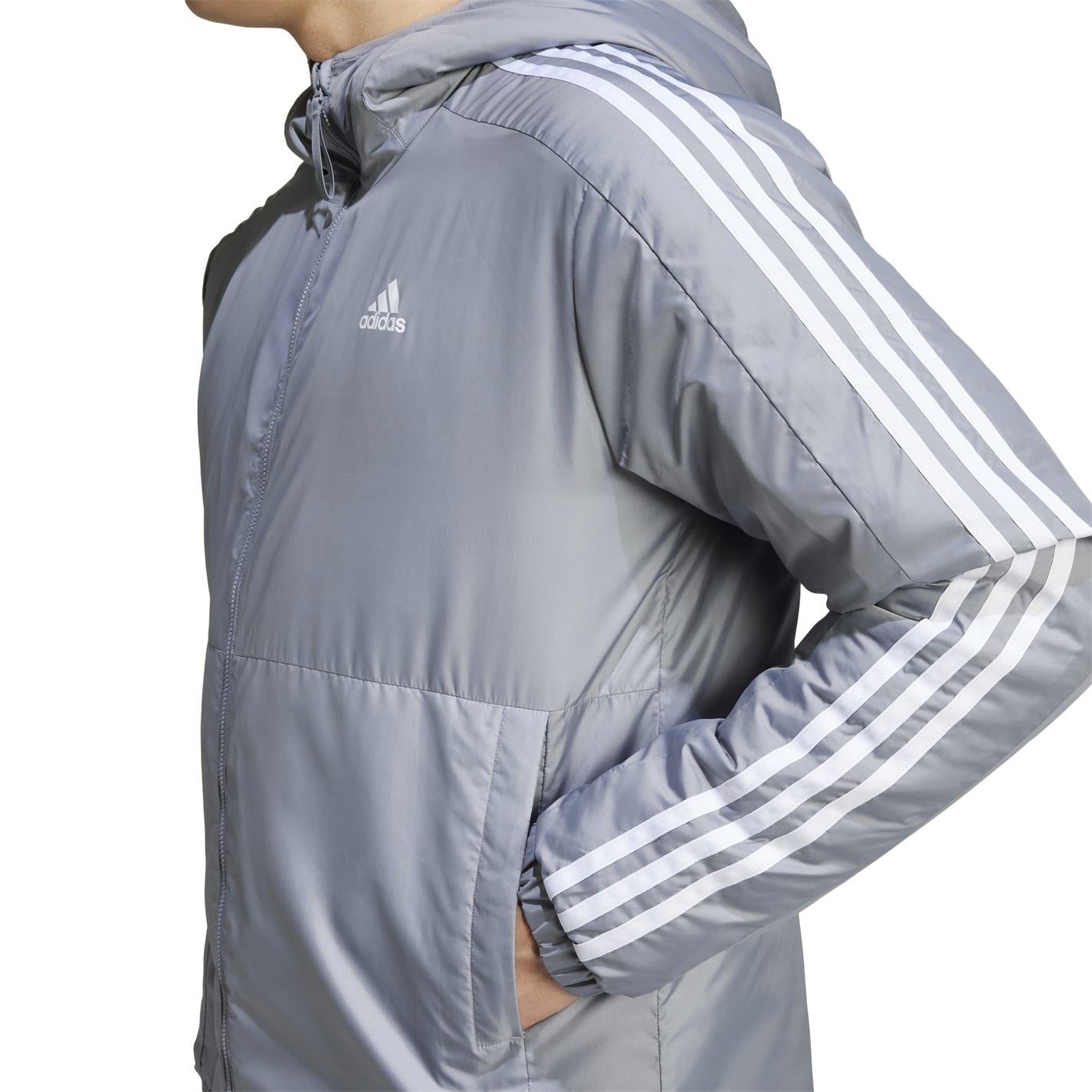 adidas Mens 3 Stripe Essential Hooded Jacket