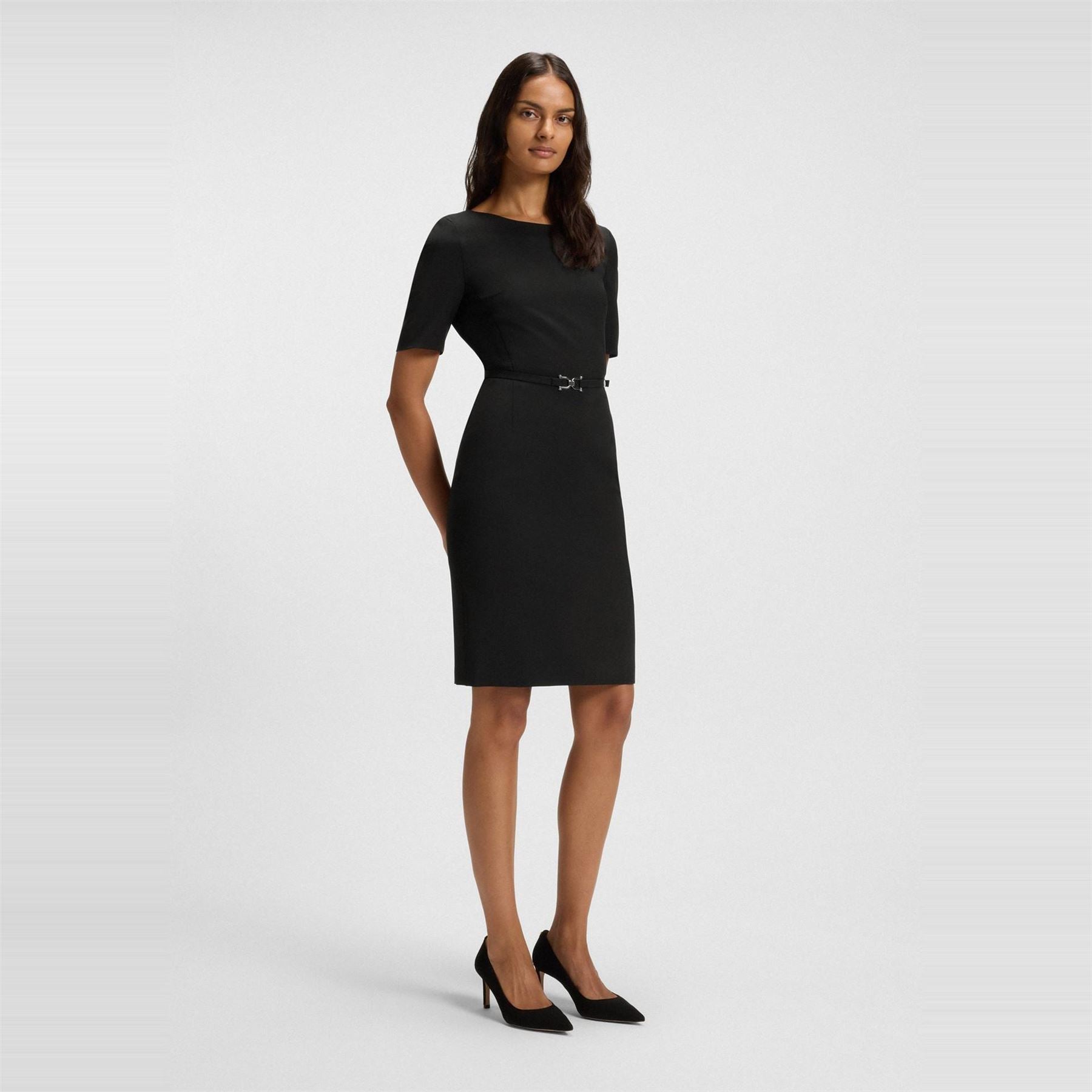 Boss Daleah Boat Neck Short Sleeve Knee Length Dress
