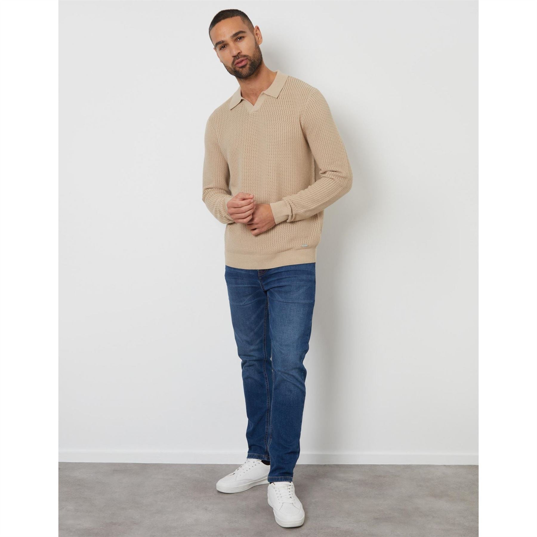 Threadbare Brockholes Long Sleeve Knitted Polo Shirt