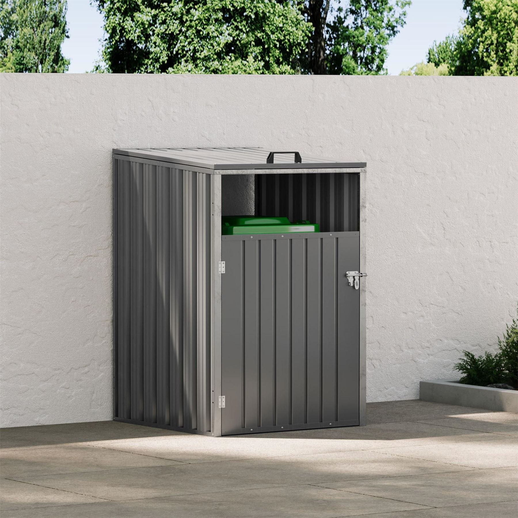 Breeins Galvanised Lockable Sloped Roof Bin Shed