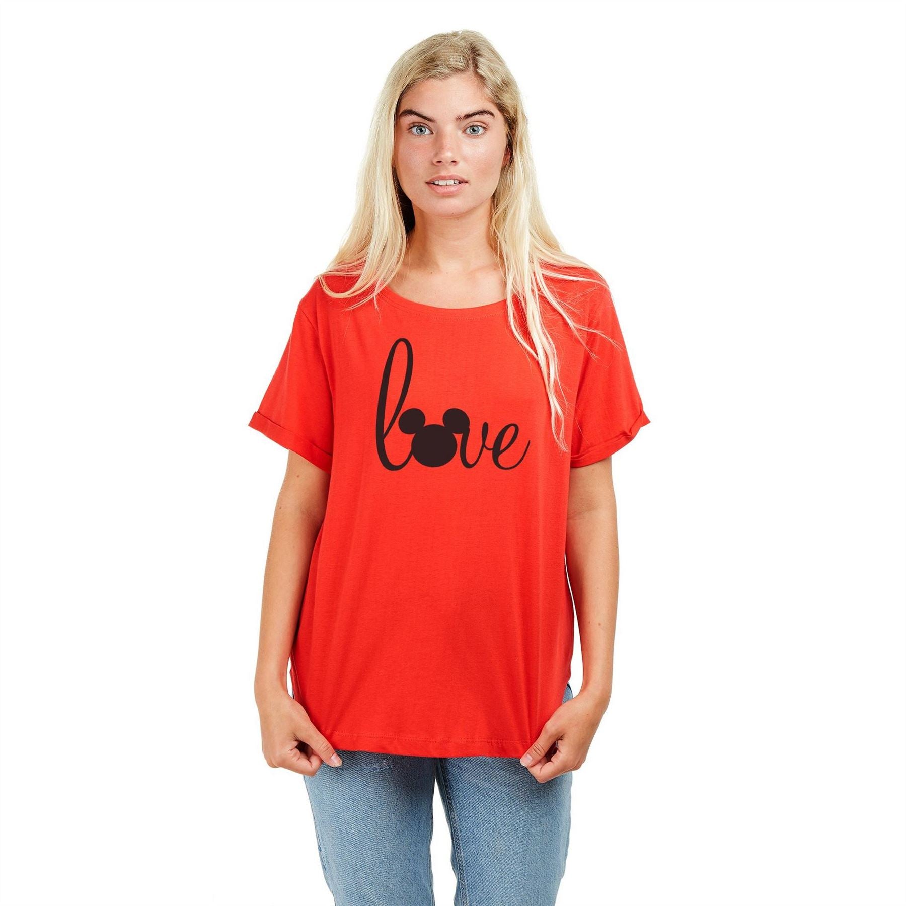 Disney Mickey Mouse Heart Graphic Rolled Cuff T-Shirt