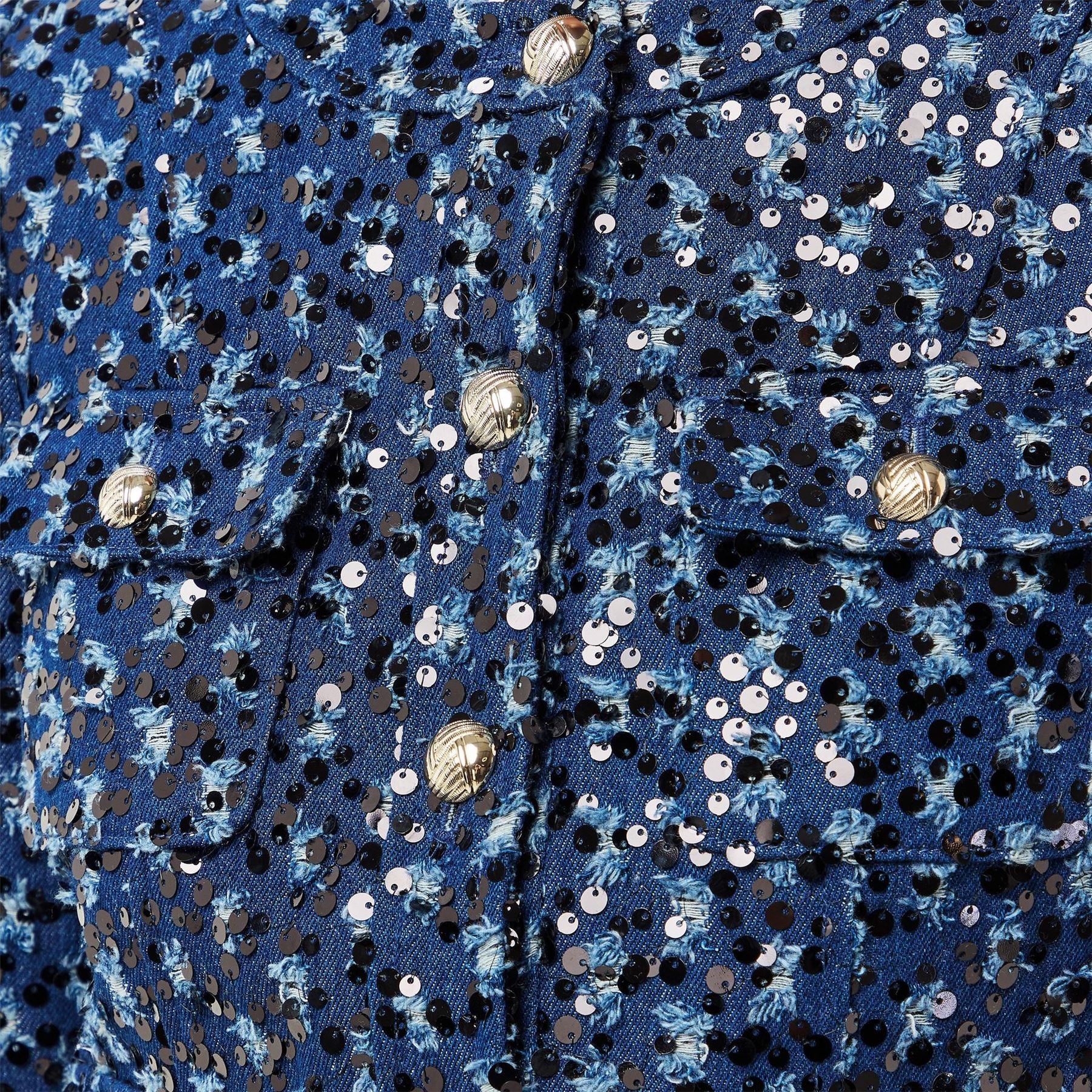 Karl Lagerfeld Floral Patterned Sequin Denim Jacket