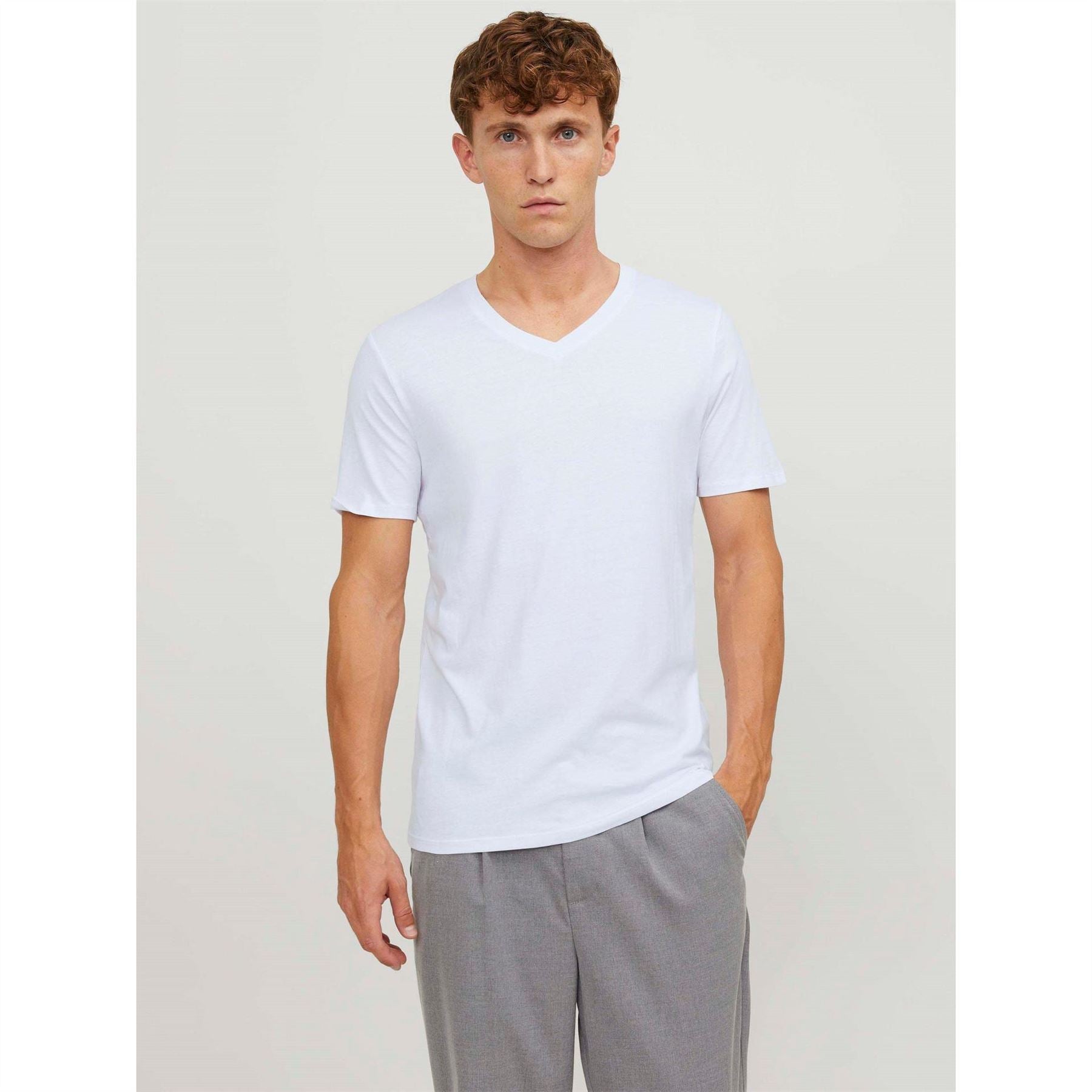 Jack and Jones Mens 2 Pack Short Sleeve V Neck T-Shirt
