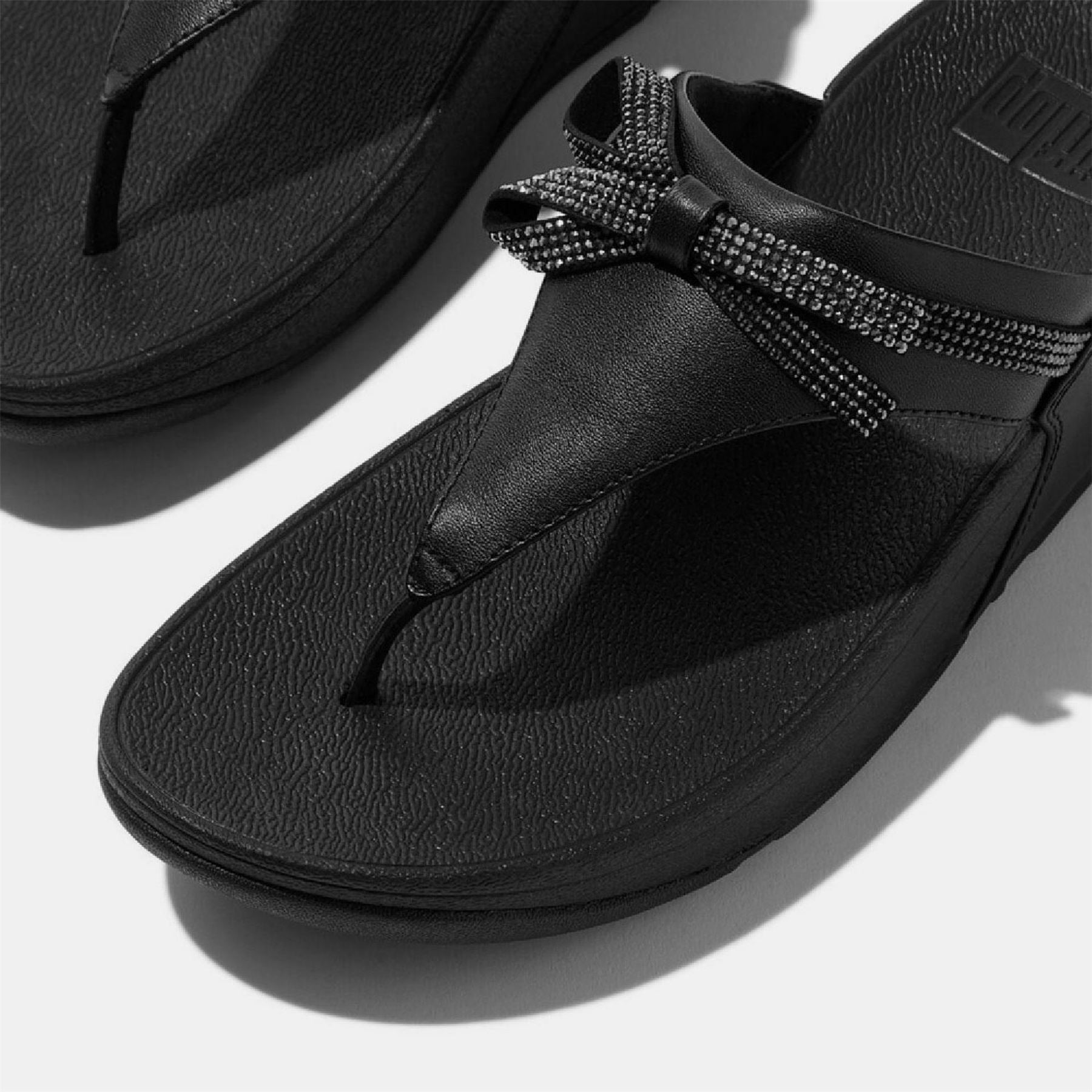 Fitflop Glitz Bow Leather Toe Post Sandals