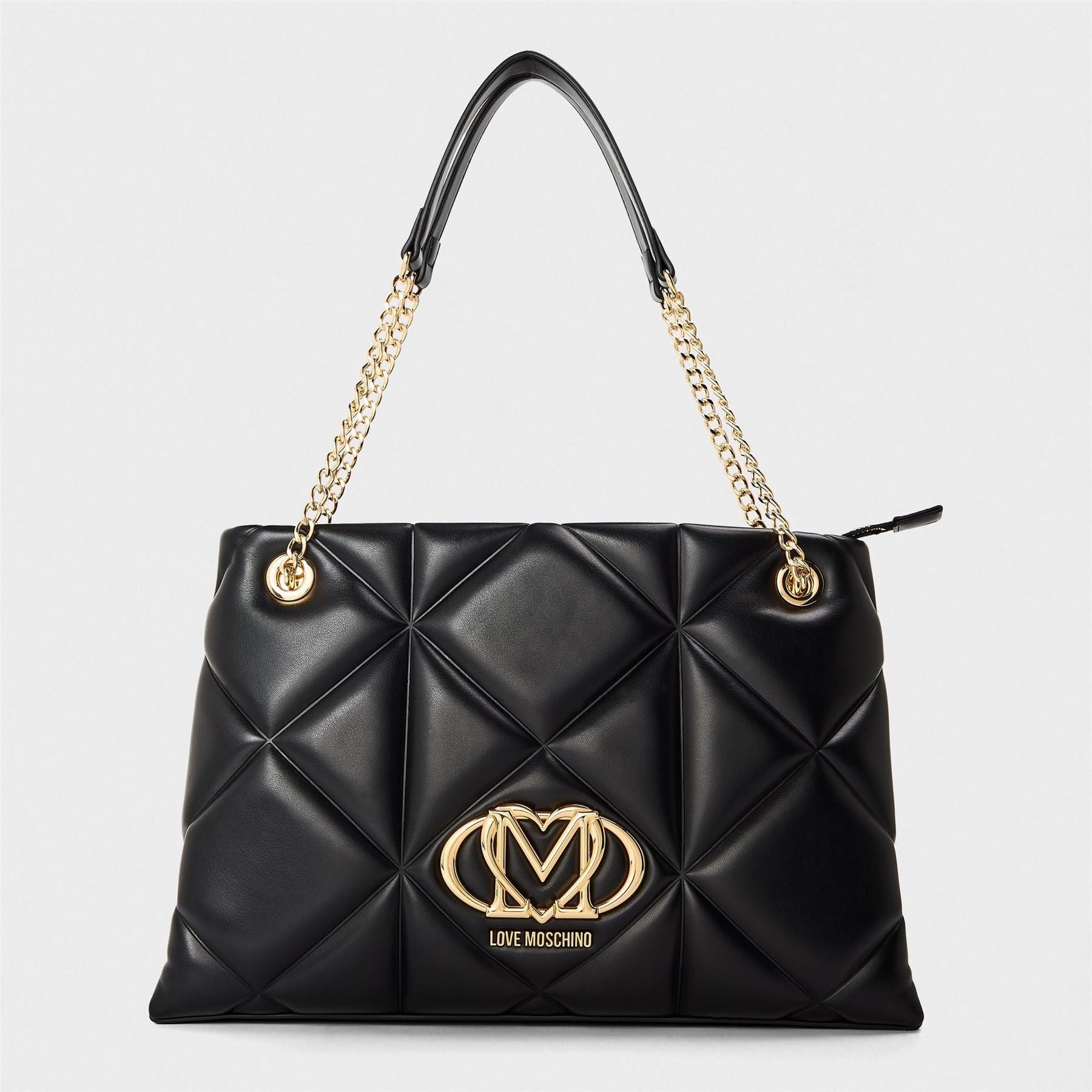 Love Moschino Geometric Patterned Quilt Tote with Gold Tone Hardware