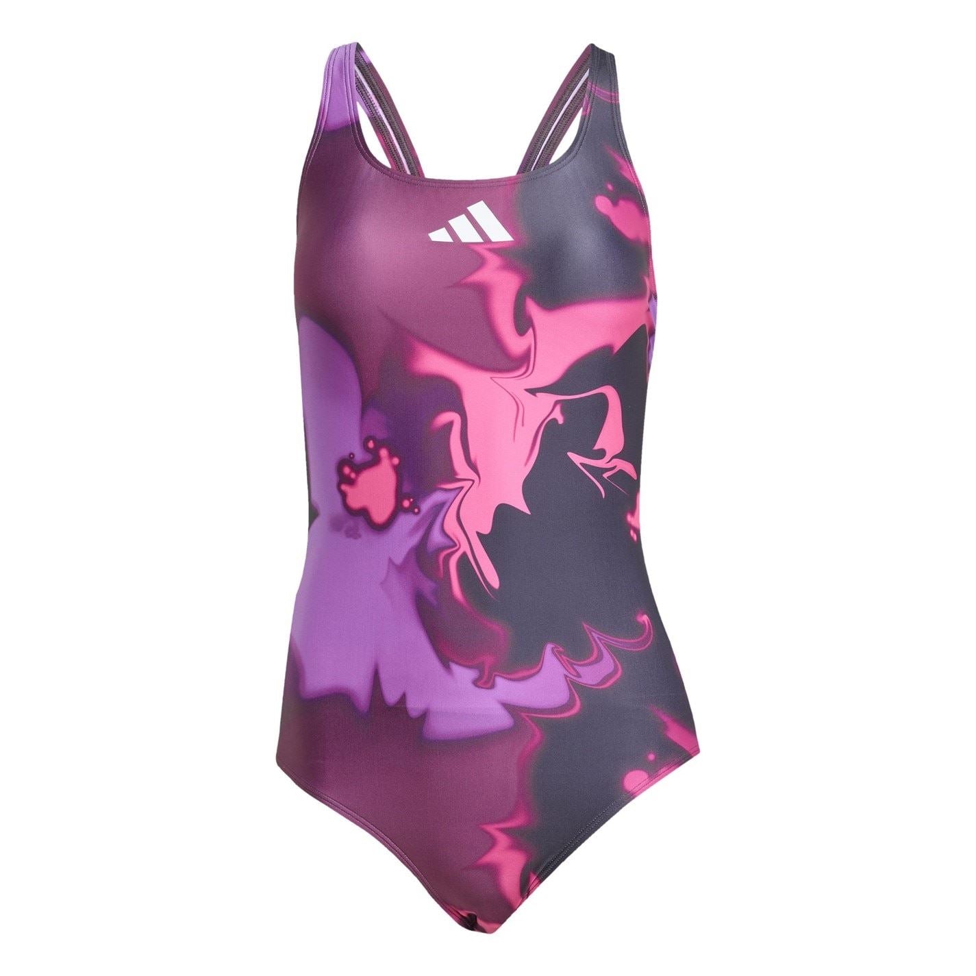 adidas Womens Tie Dyed Graphic V Back Swimsuit