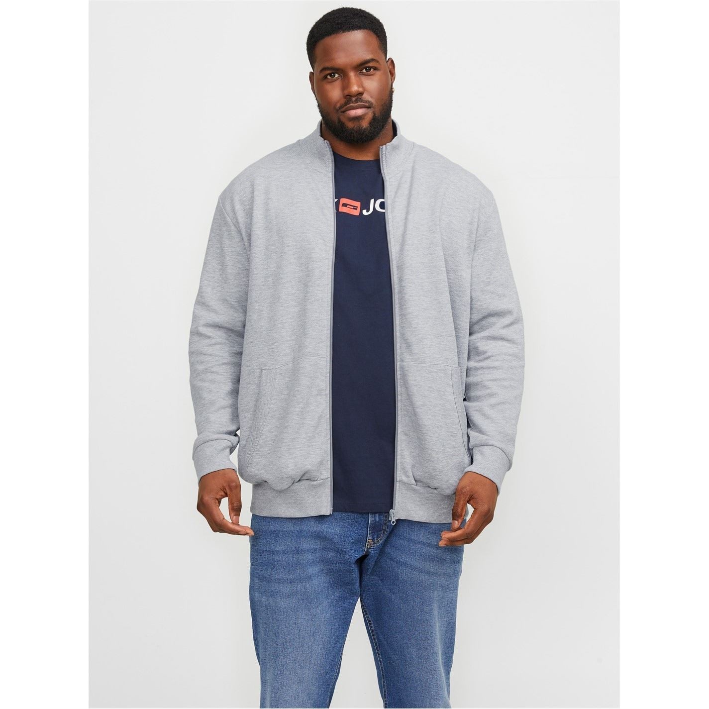 Jack and Jones Paulos Solid Patterned Zip Neck Ribbed Cuff Sweat Jacket