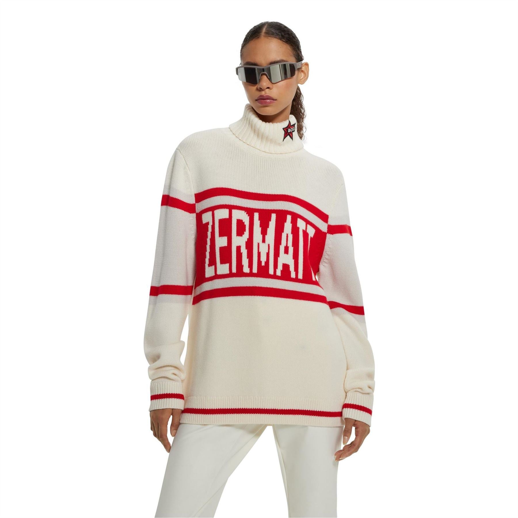 Boss Embroidered Relaxed Fit Turtleneck Long Sleeve Sweater