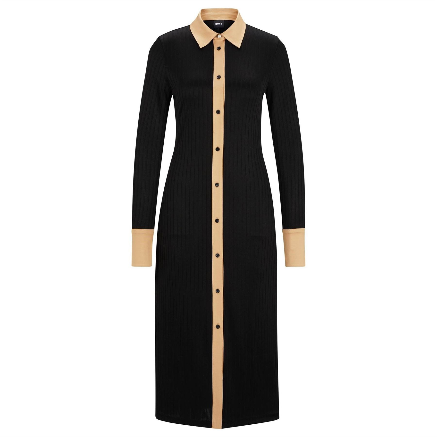 Boss Elanta Ribbed Jersey Long Sleeve Shirt Dress