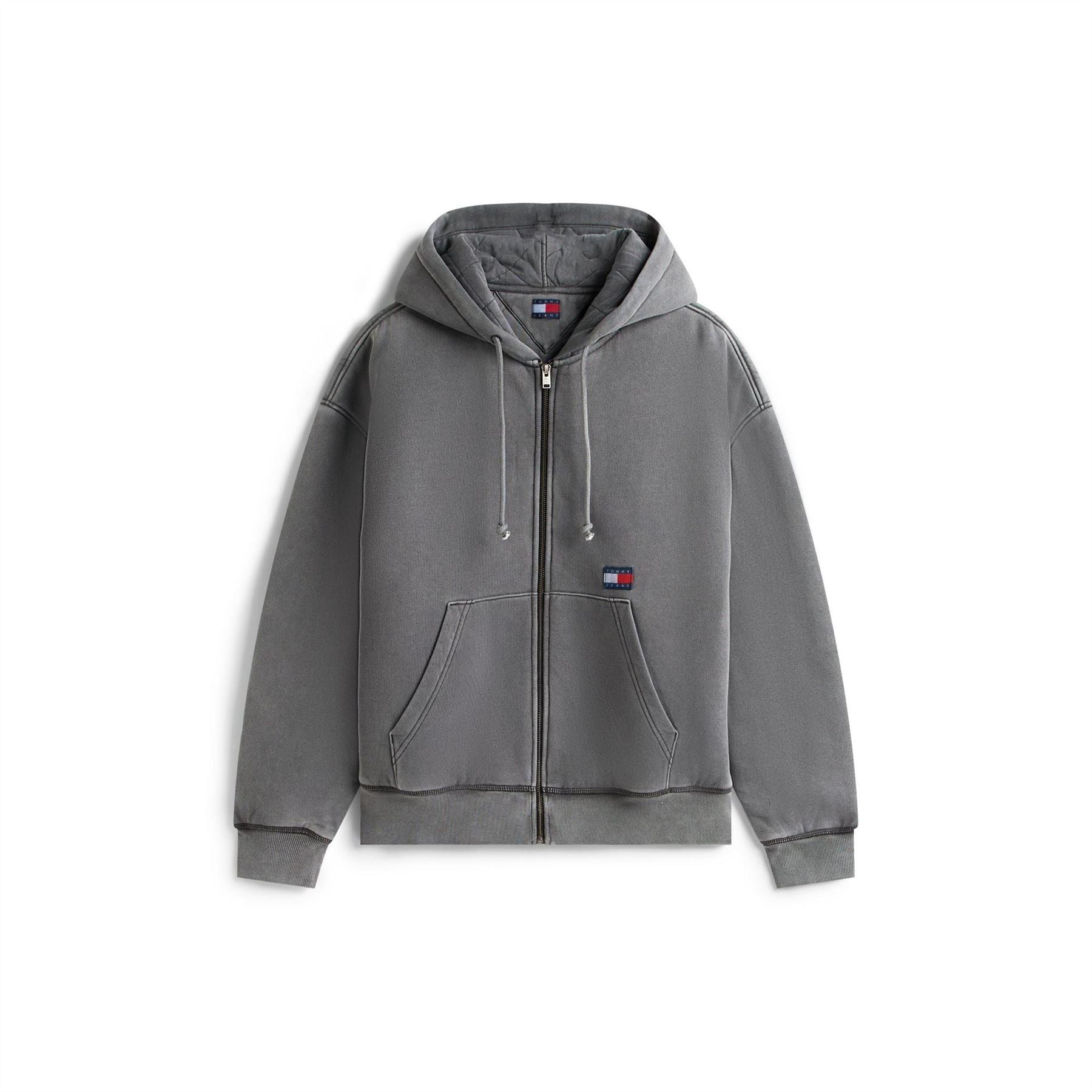 Tommy Jeans New Classic Solid Patterned Hooded Ribbed Cuff Sweat Jacket