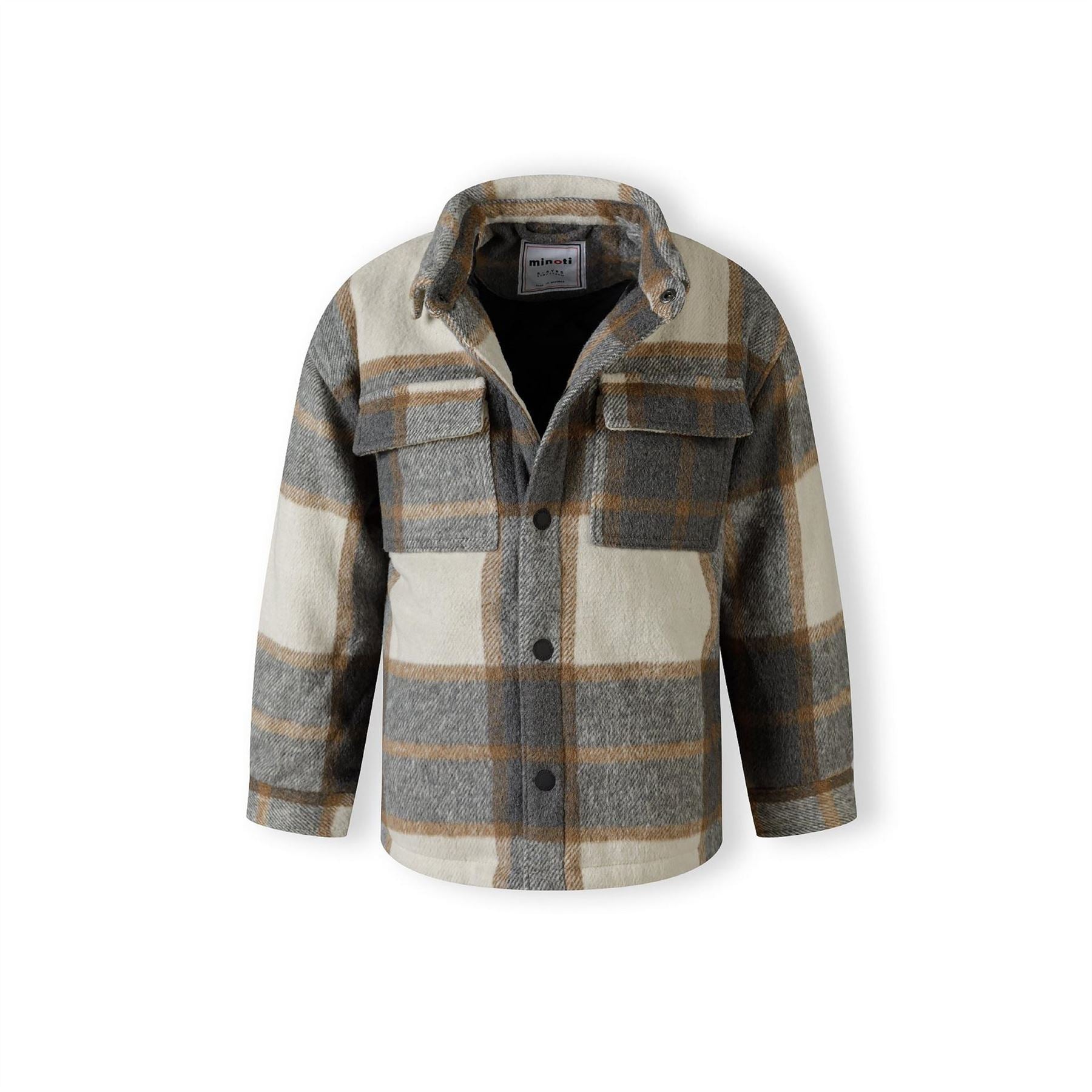 Minoti Boys Padded Shirt Jacket Wool Blend Grey Check