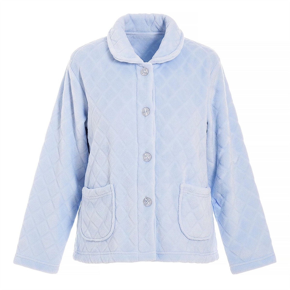 Camille Fleece Diamond Print Bed Jacket With Pockets