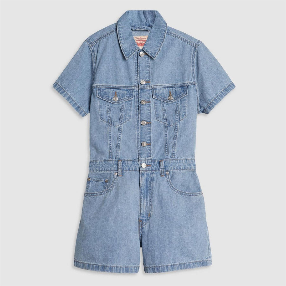 Levis Collared Neck Short Sleeve Solid Patterned Playsuit