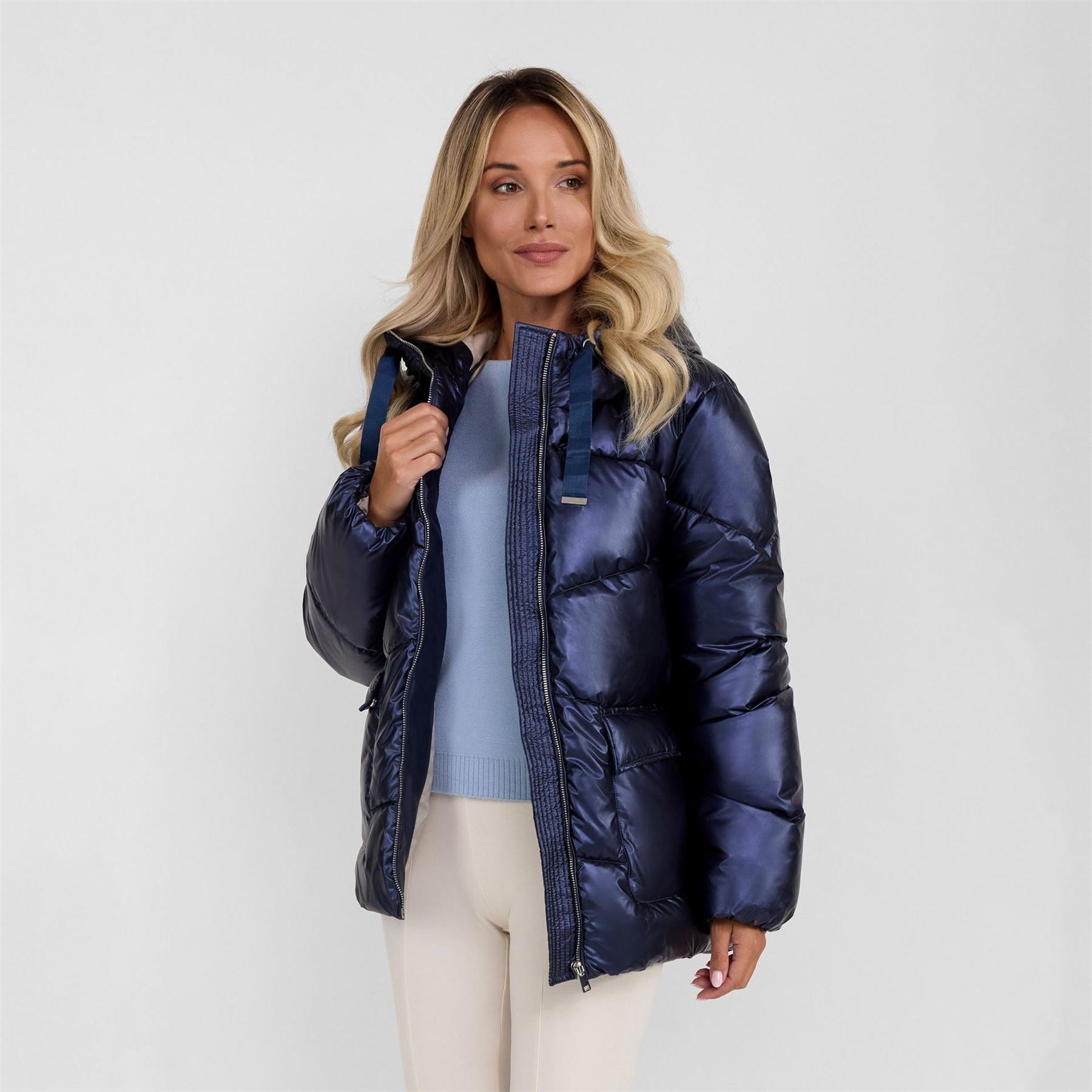 Minoti Women Quilted Short Hooded Jacket With Zip And Pockets Navy