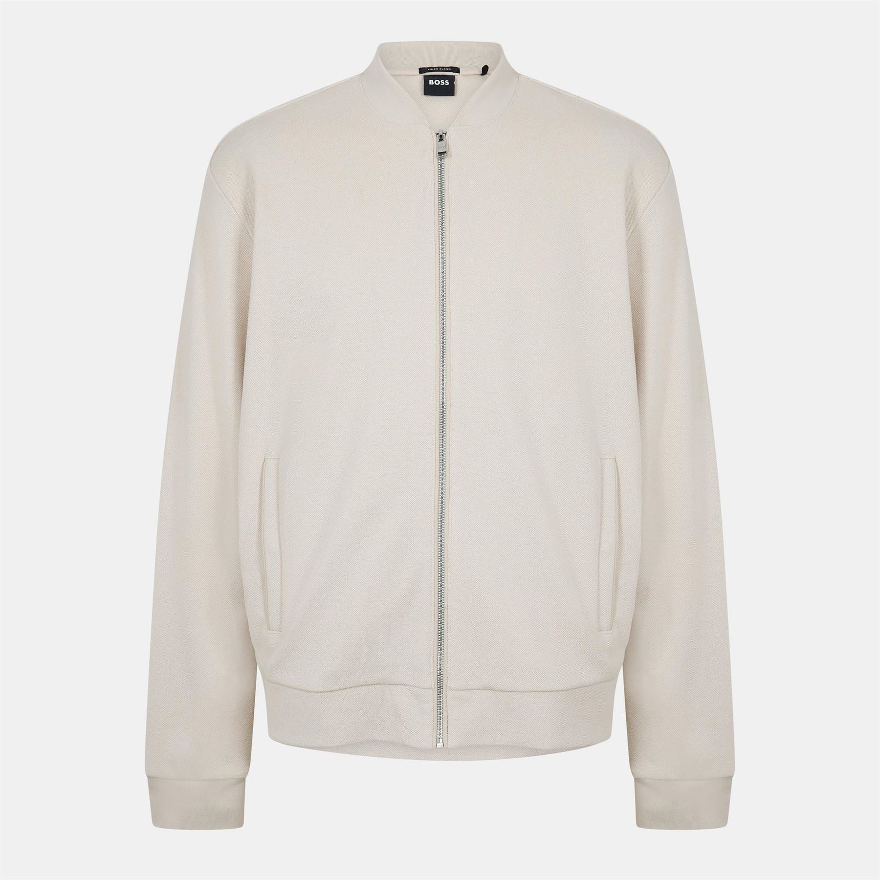 Boss Solid Patterned Bomber Jacket with Front Zipper Pocket