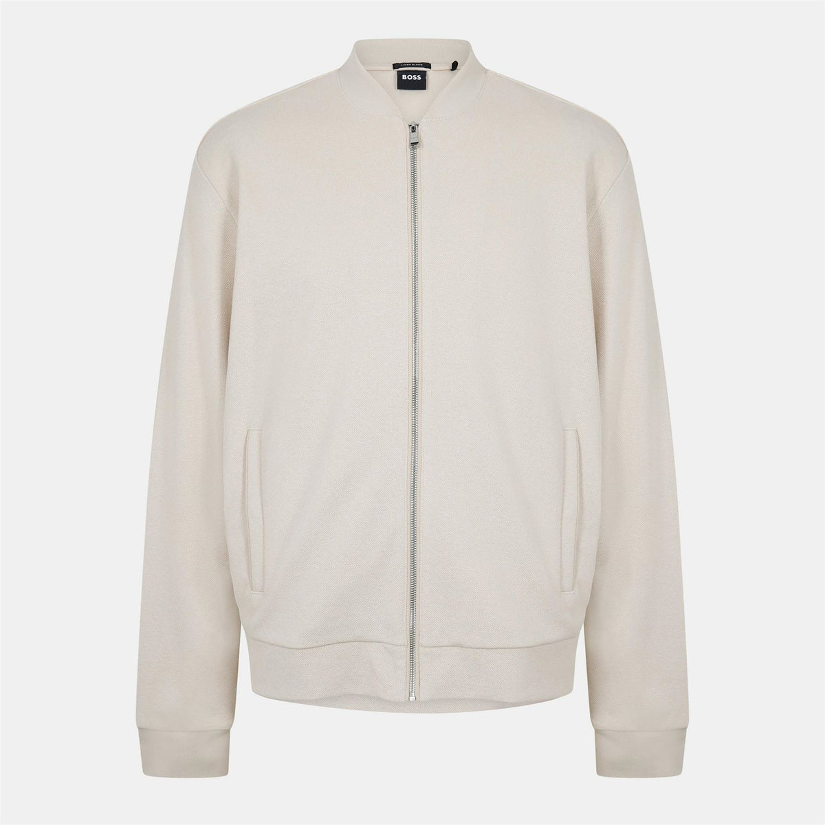 Boss Solid Patterned Bomber Jacket with Front Zipper Pocket