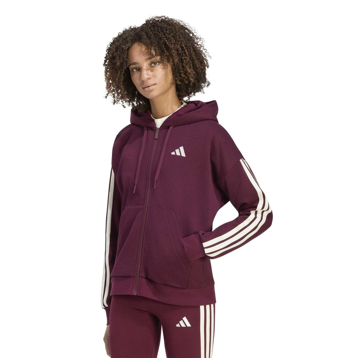 adidas Womens 3 Stripe Zip Track Hoodie
