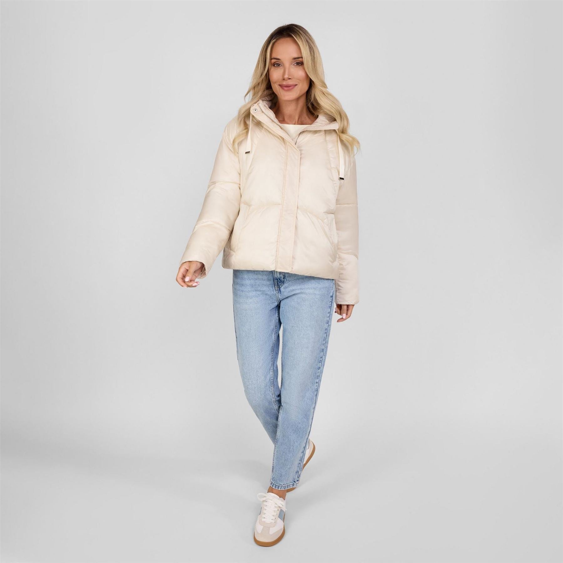 Minoti Short Padded Jacket With Hood Curved Stitching Grey