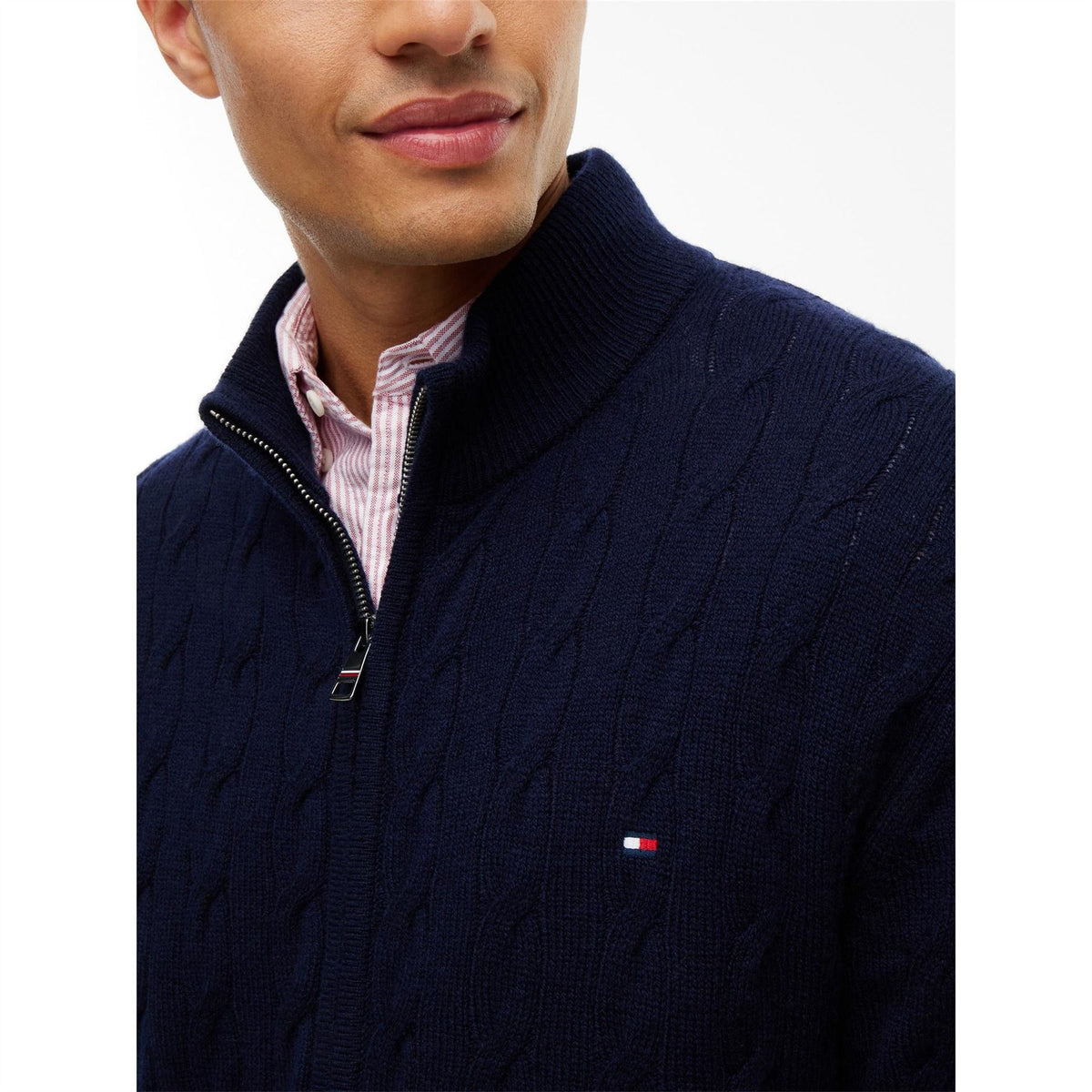 Tommy Hilfiger Lambswool Cable Quarter Zip Knitted Top