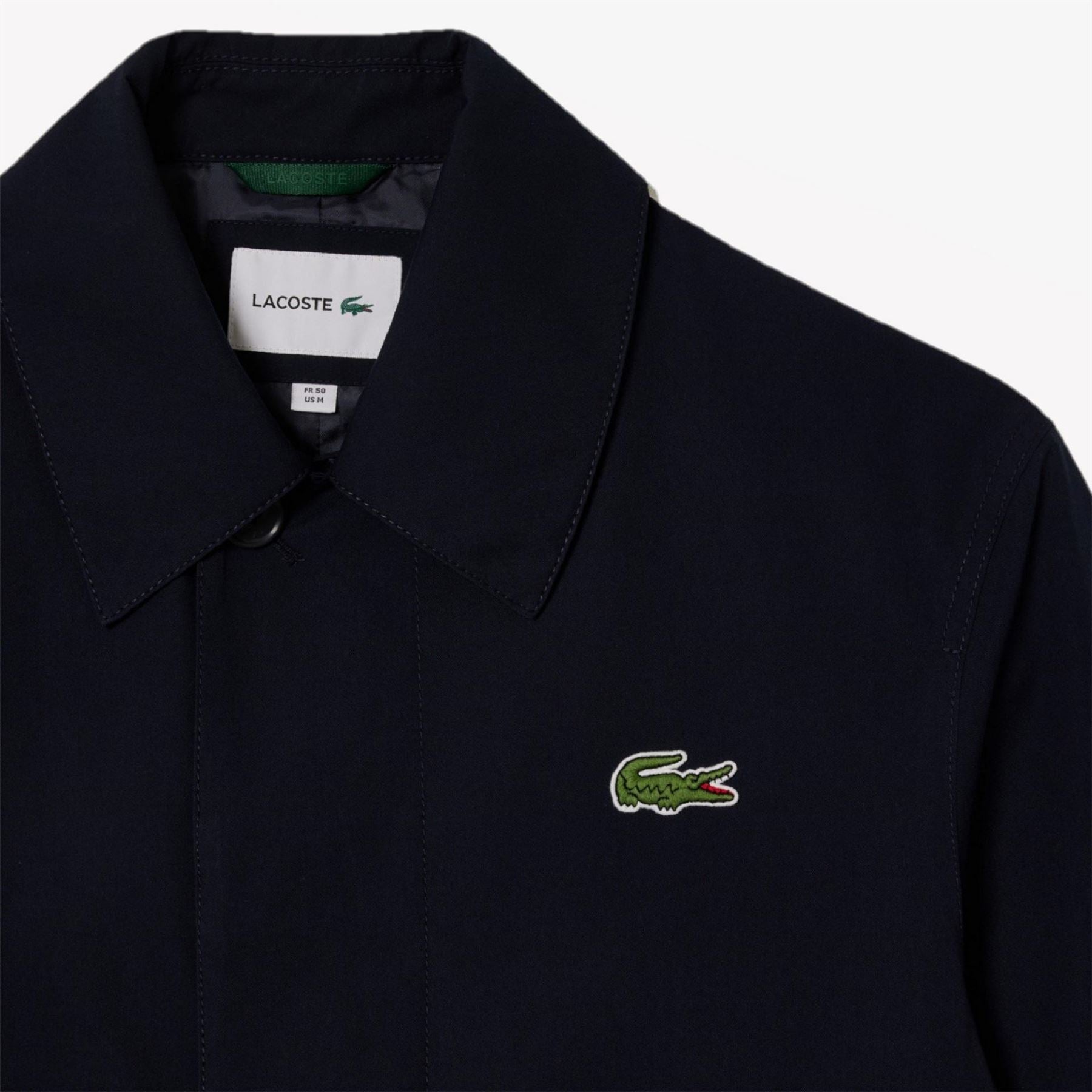 Lacoste Showerproof Cotton Twill Snap Button Trench Coat with Logo