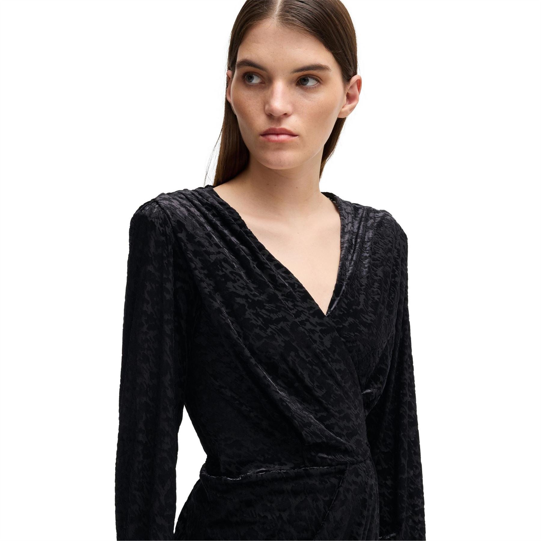 Boss Edevoras V-Neck Long Sleeve Knee Length Dress