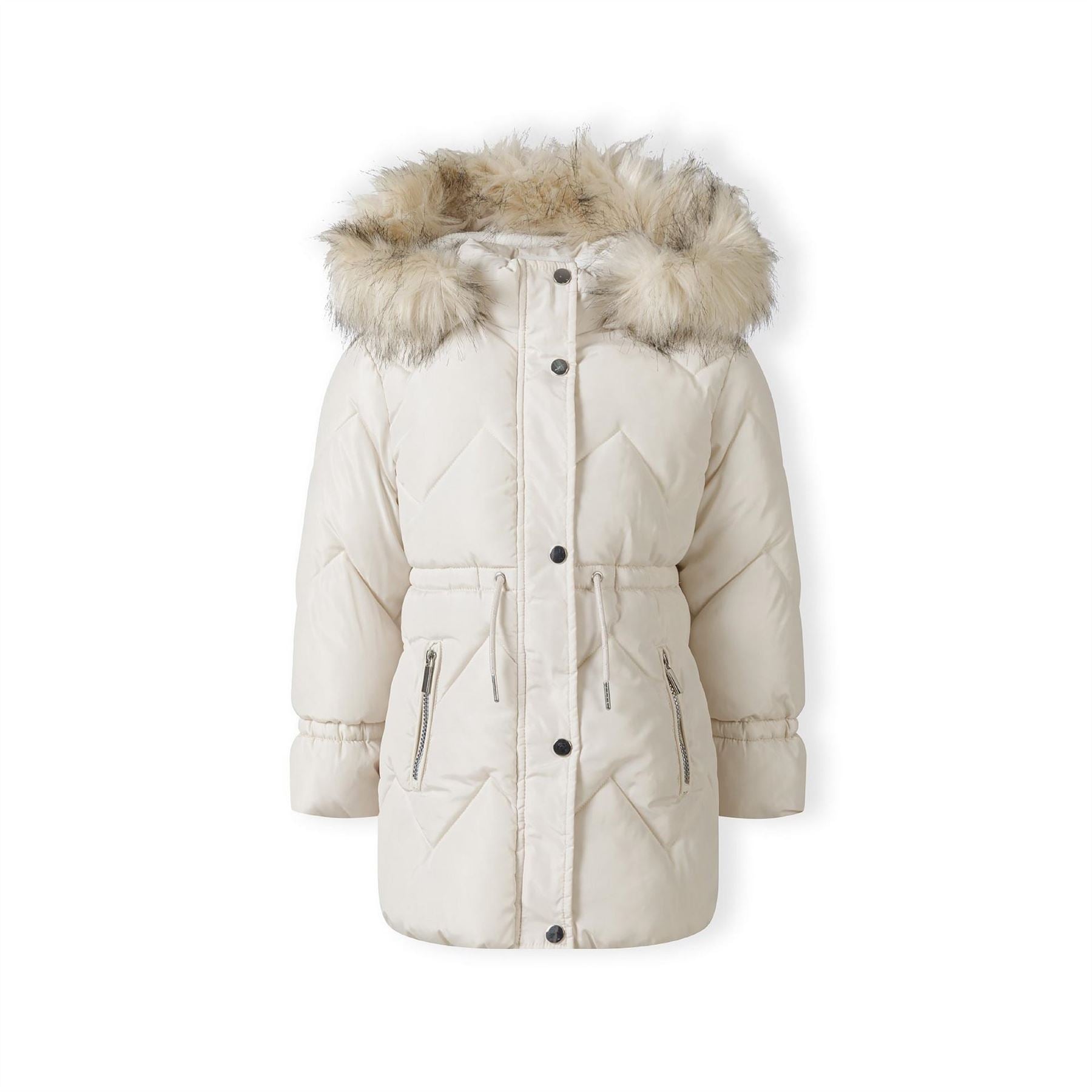 Minoti Girls Mid Length Quilted Winter Jacket With Faux Fur Hood Grey