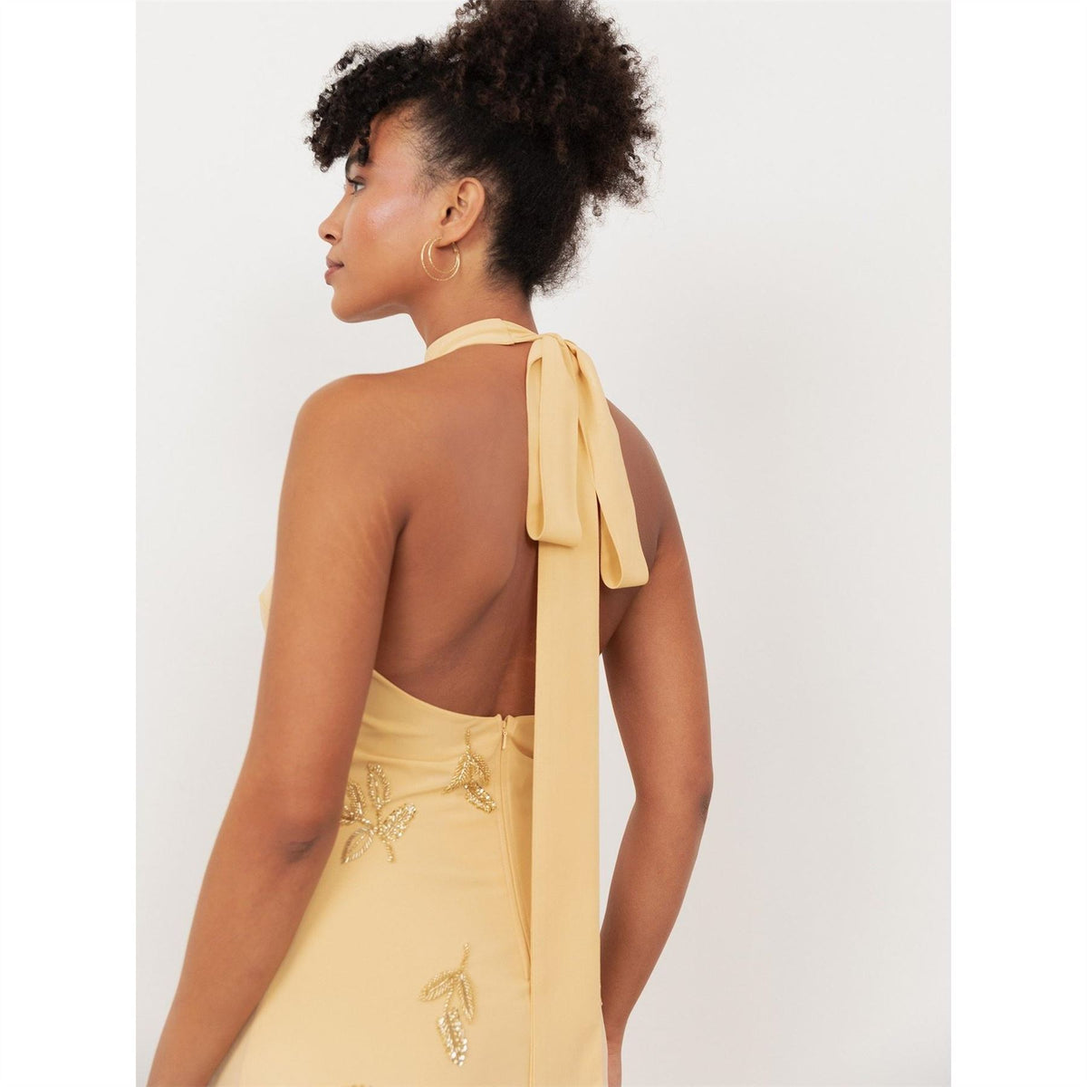 Maya Deluxe Buttercream Embellished Halter Neck  And  Open Back Maxi Dress