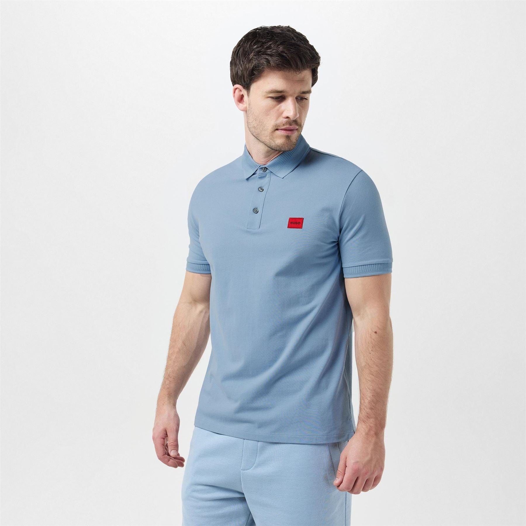 Hugo HUGO Deruso Short Sleeve Polo Shirt with Logo Detail and Ribbed Collar   Premium Cotton