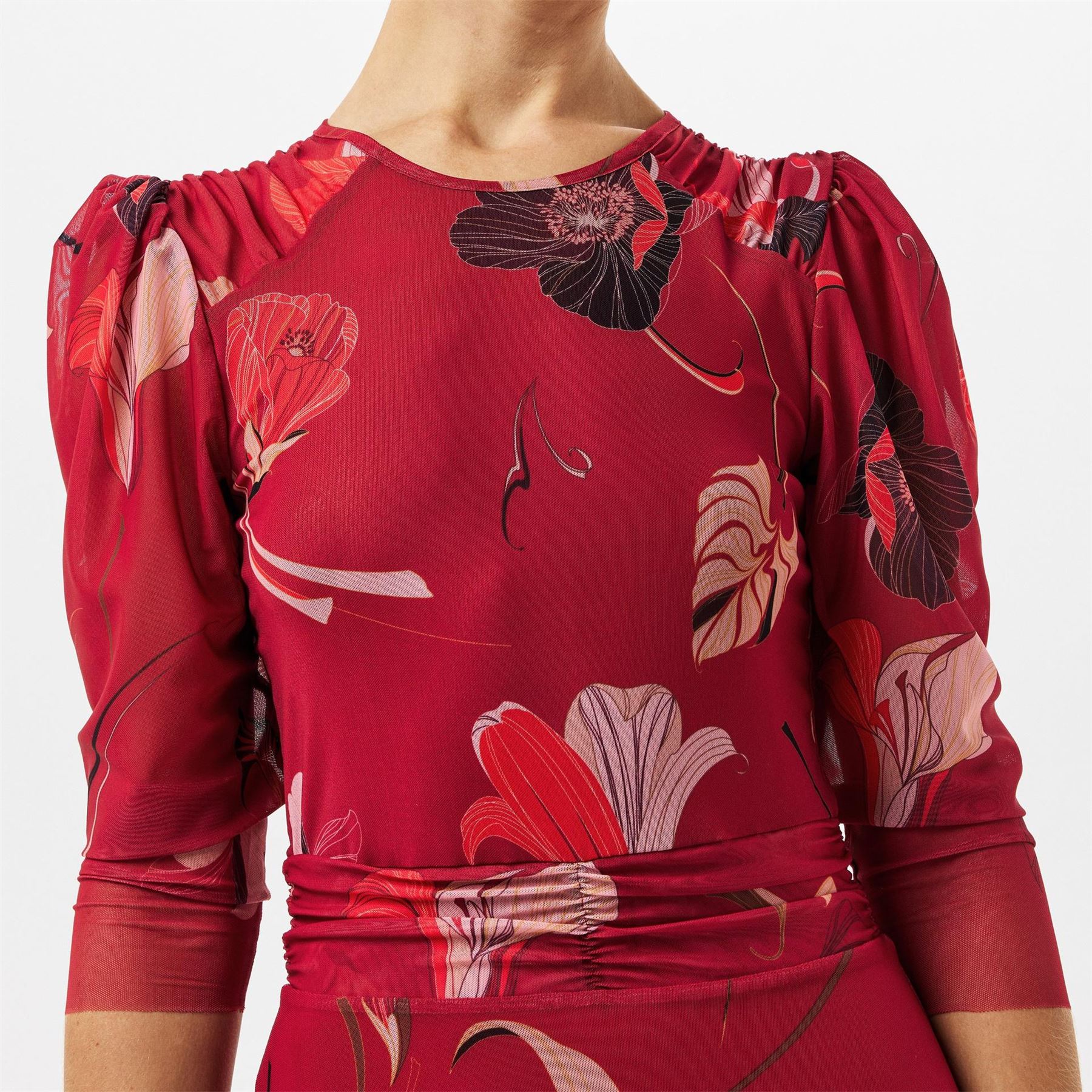 Ted Baker Mesh Crew Neck Three Quarter Sleeve Midi Dress