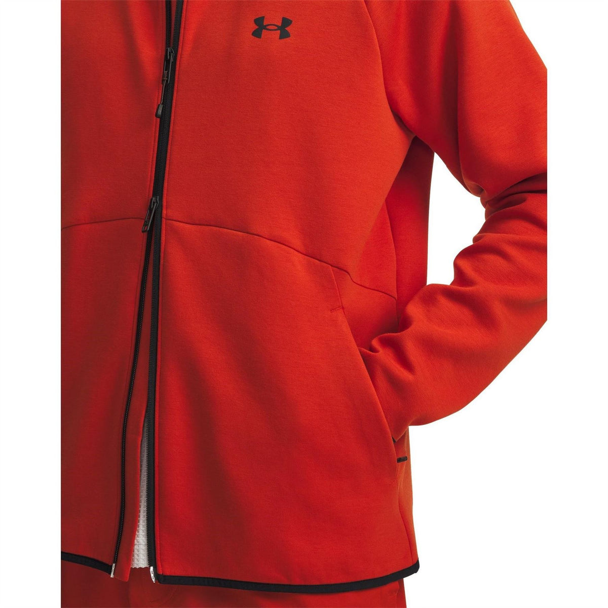 Under Armour Solid Patterned Hooded Neck Ribbed Cuff Full Zipper Sweat Jacket