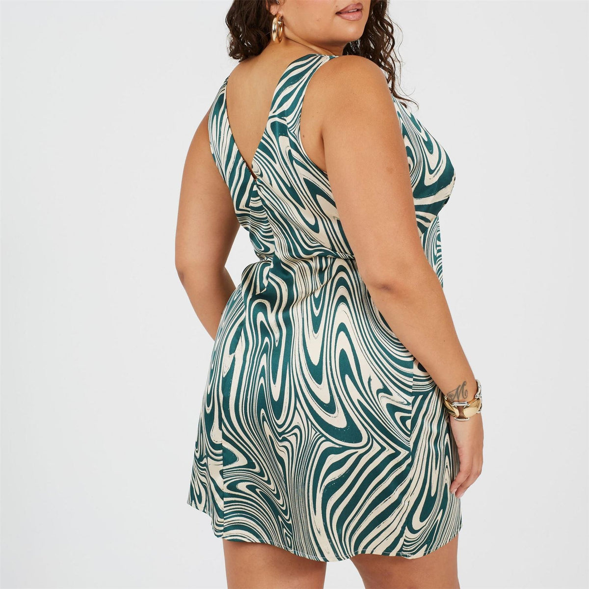 Brave Soul Plus Size A Line Mini Dress With Green Swirl Print