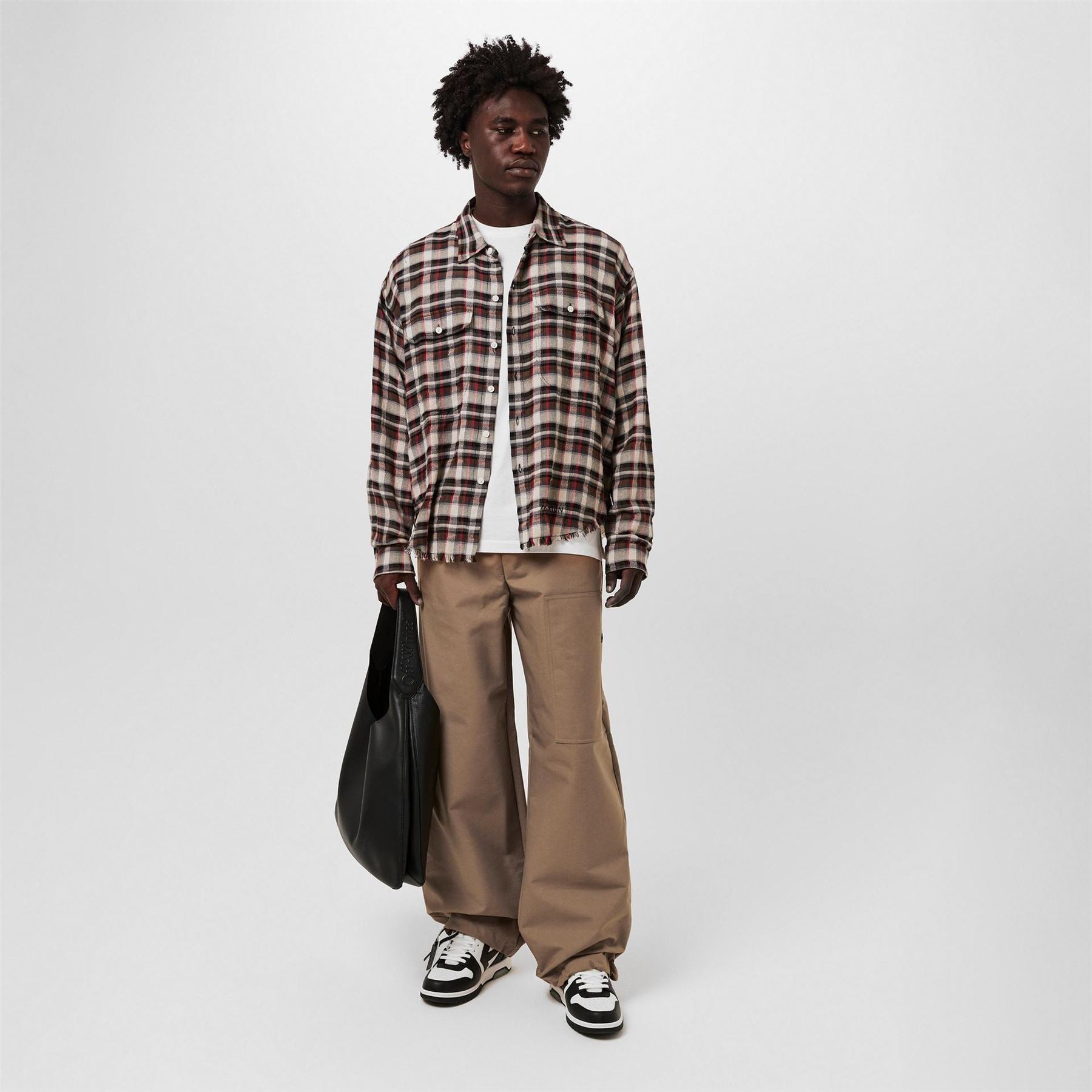 Off White Canvas Utility Wide Leg Cargo Pants