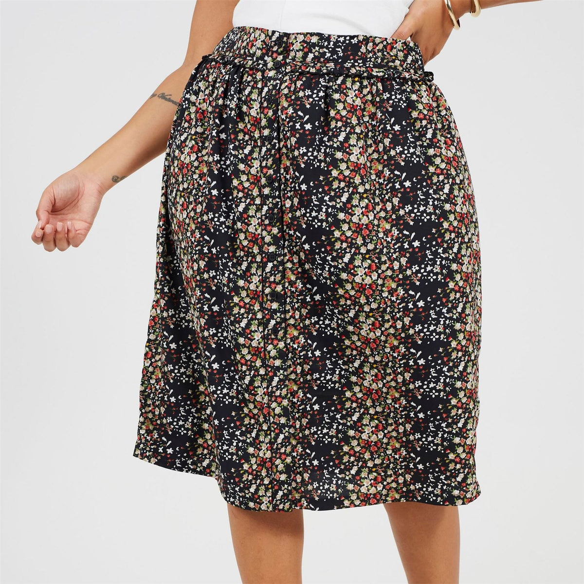 Brave Soul Womens Plus Size All Over Print Midi Skirt