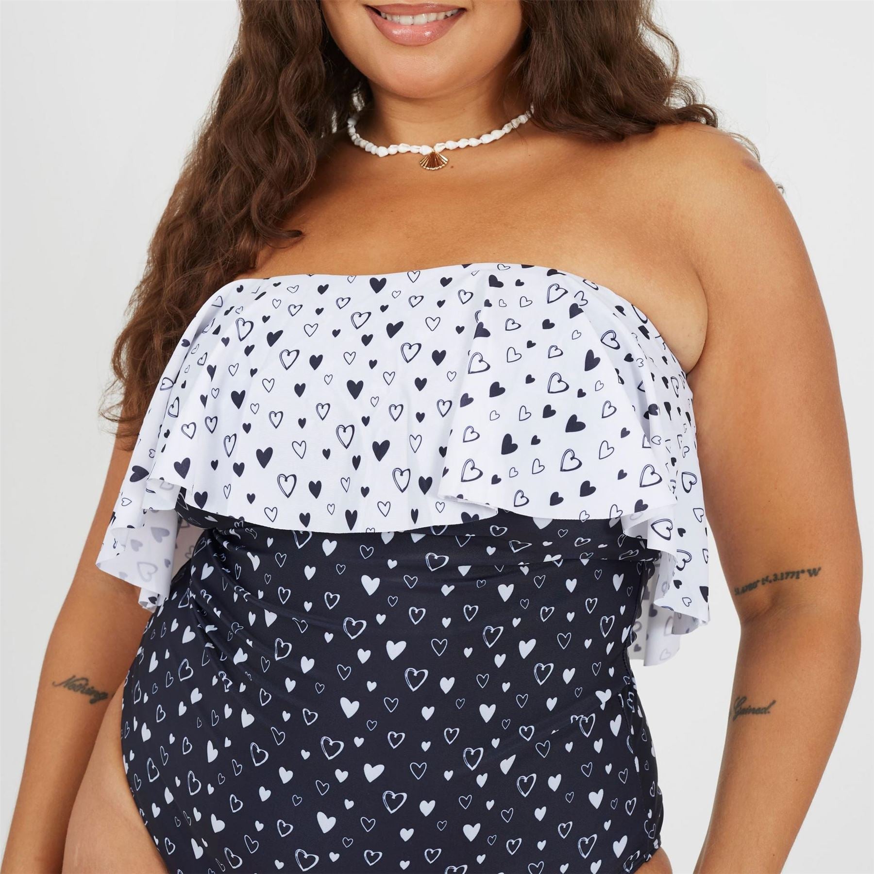 Brave Soul Womens Plus Size One Piece Bardot Swimsuit With Frill Detail