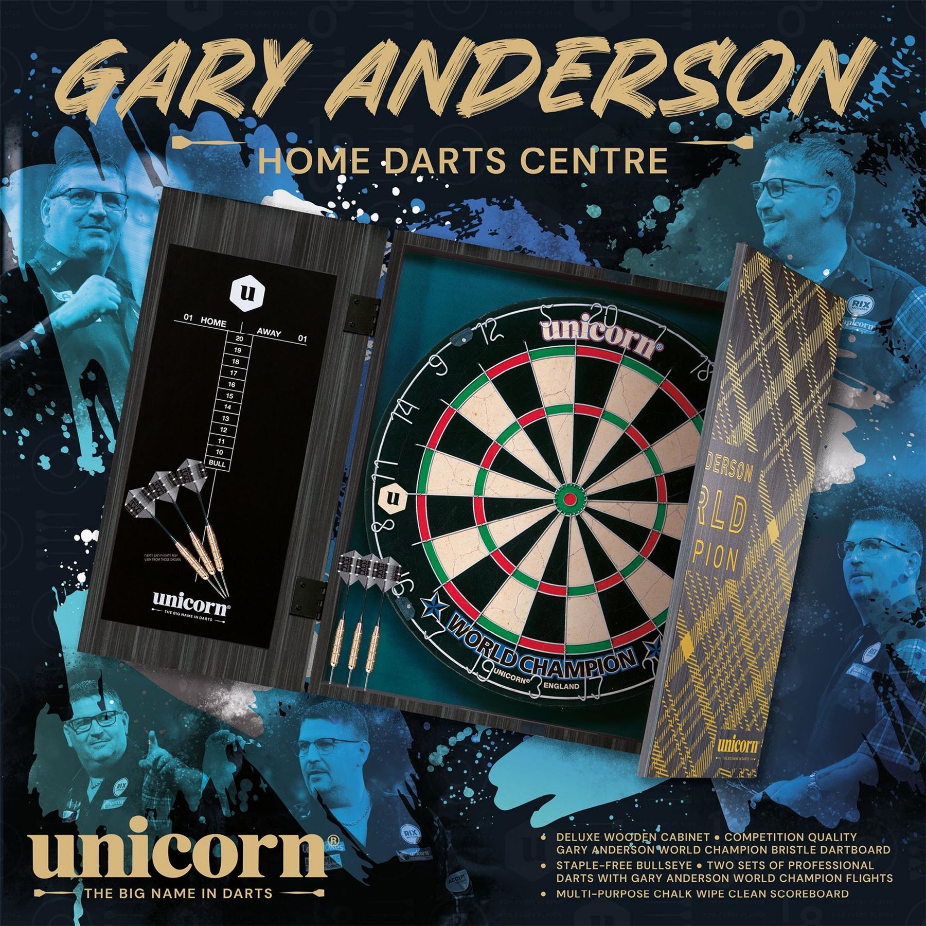 Unicorn Darts Gary Anderson World Champion Dartboard  And  Deluxe Cabinet Set Adults