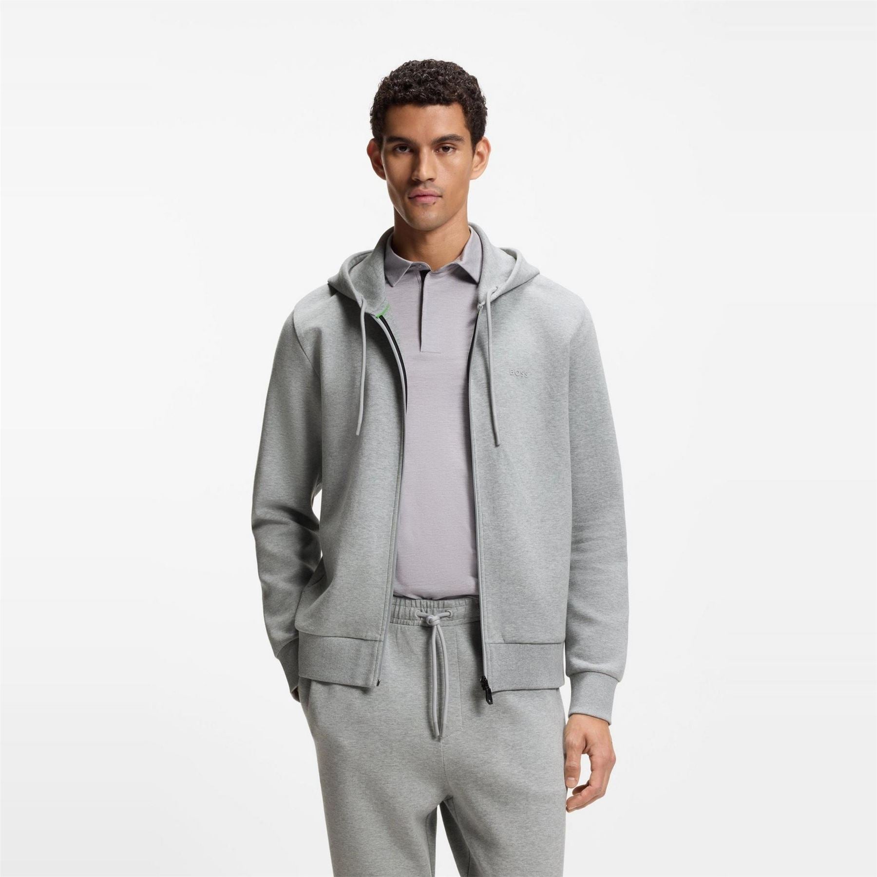 Boss BOSS GREEN Full Zip Hoodie with Adjustable Drawstring Hood   Streamlined Design
